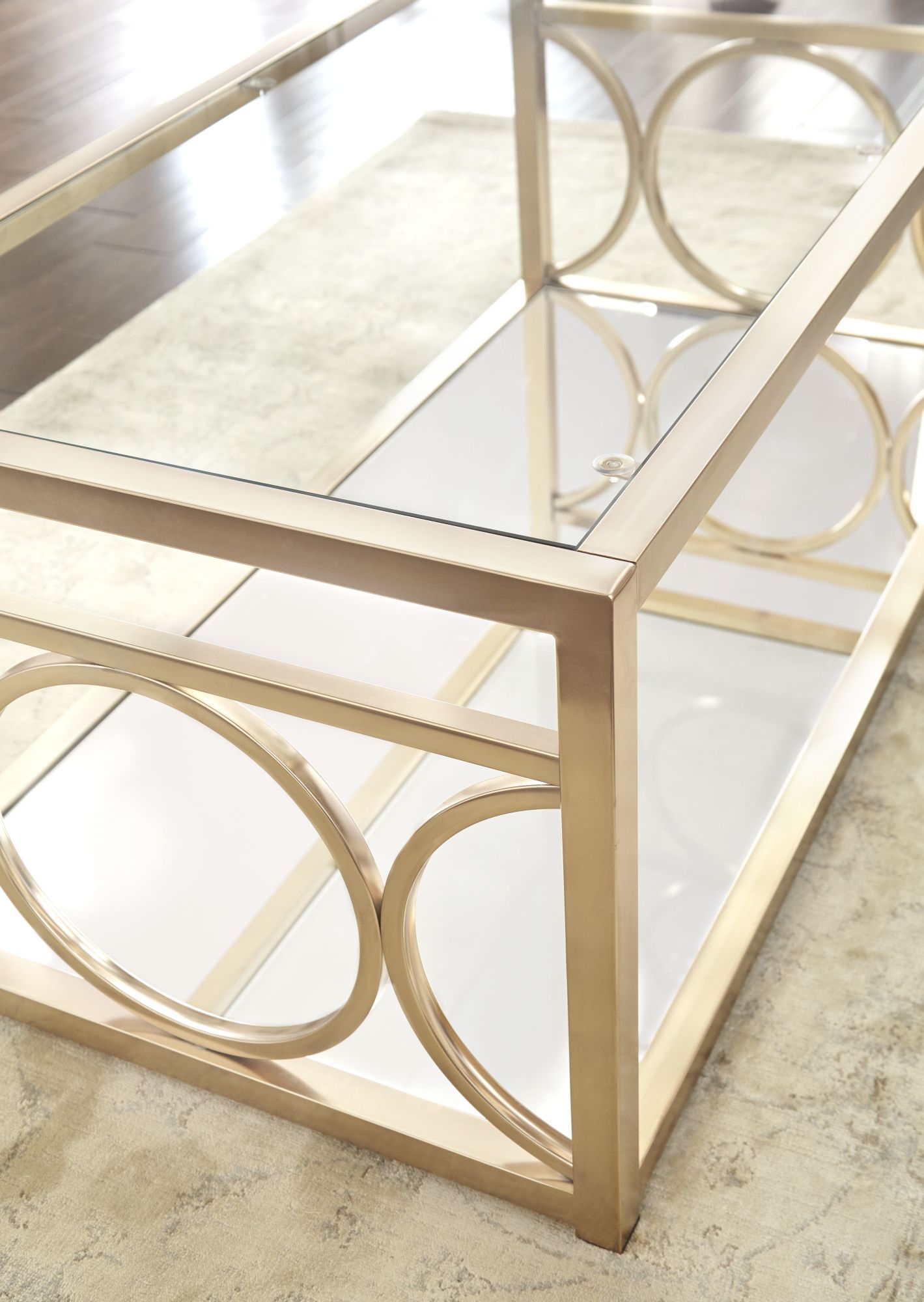 Olympia Gold Coffee Table - Tempered Glass, Iron, and Chrome