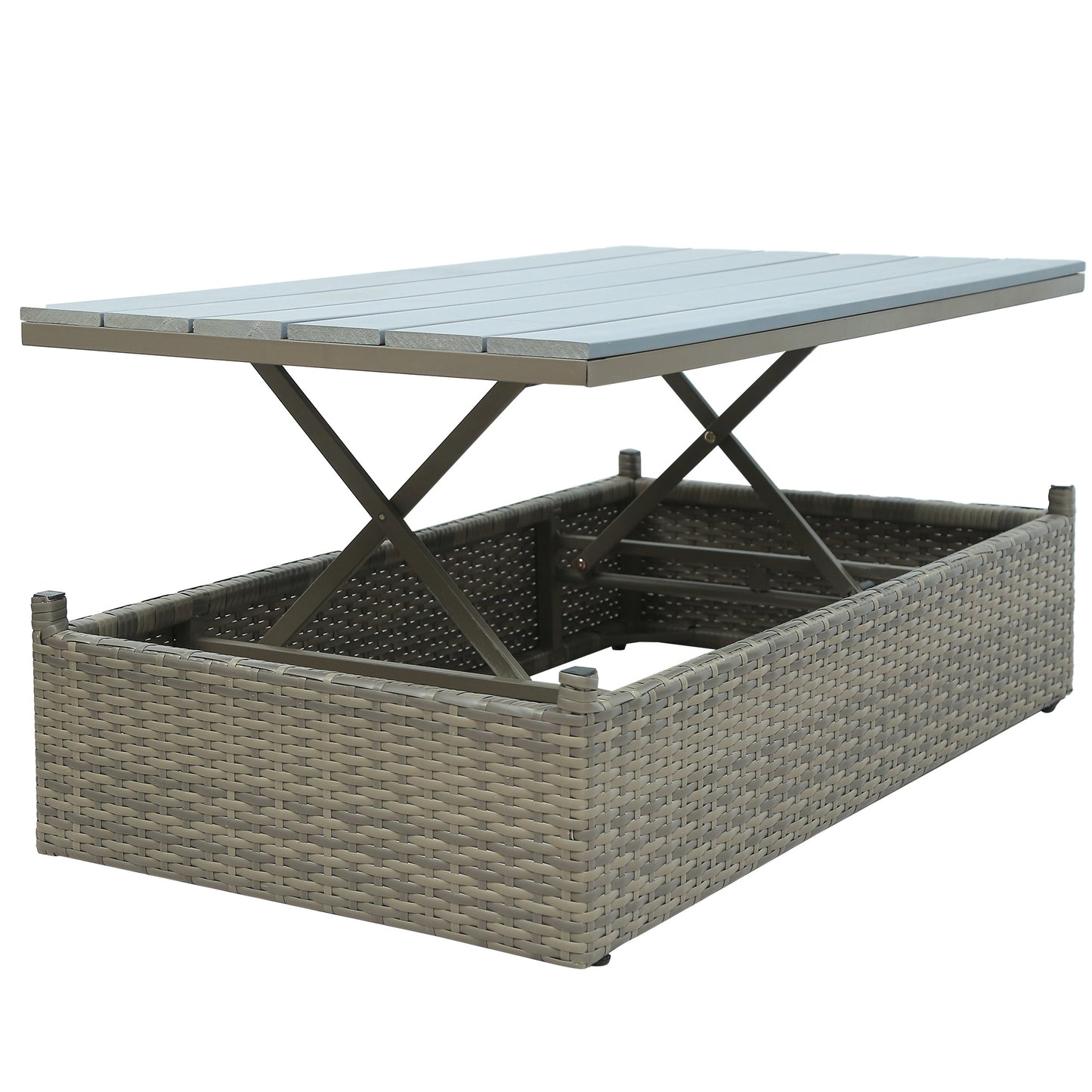 5-Piece Patio Wicker Furniture Set - Sofa, Ottomans & Lift Top Table