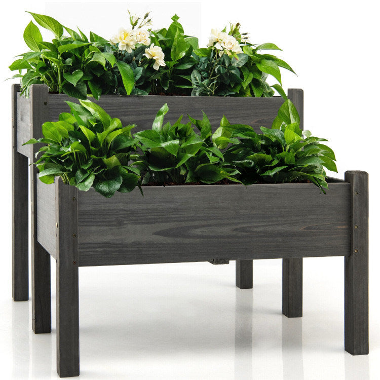 2 Tier Wooden Raised Garden Bed with Legs and Drain Holes