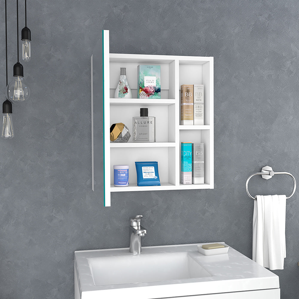 Clifton Medicine Cabinet Mirror - Five Internal Shelves, White Finish