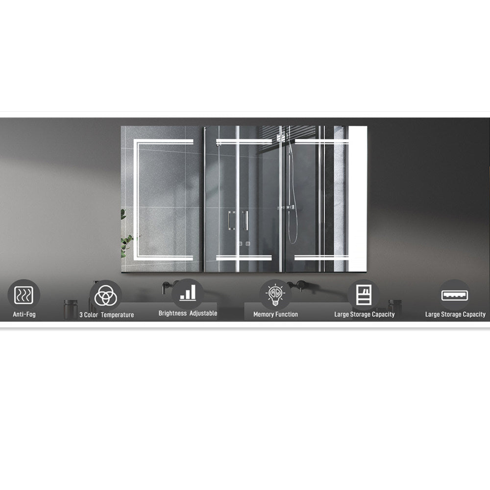 LED Bathroom Wall Cabinet - 3 Door Mirror Cabinet, White