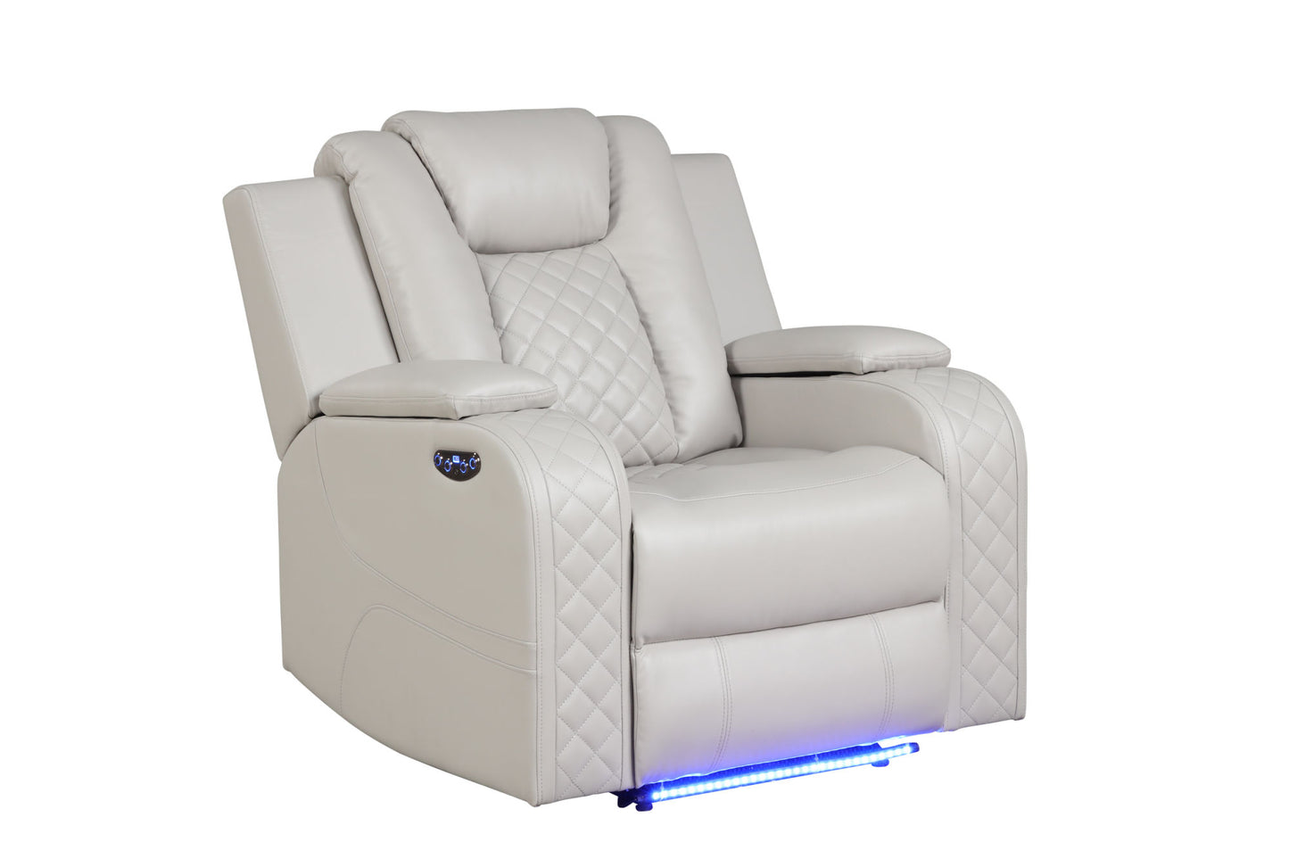 LED & Power Recliner 3 PC Living Room Set - Faux Leather in Ice
