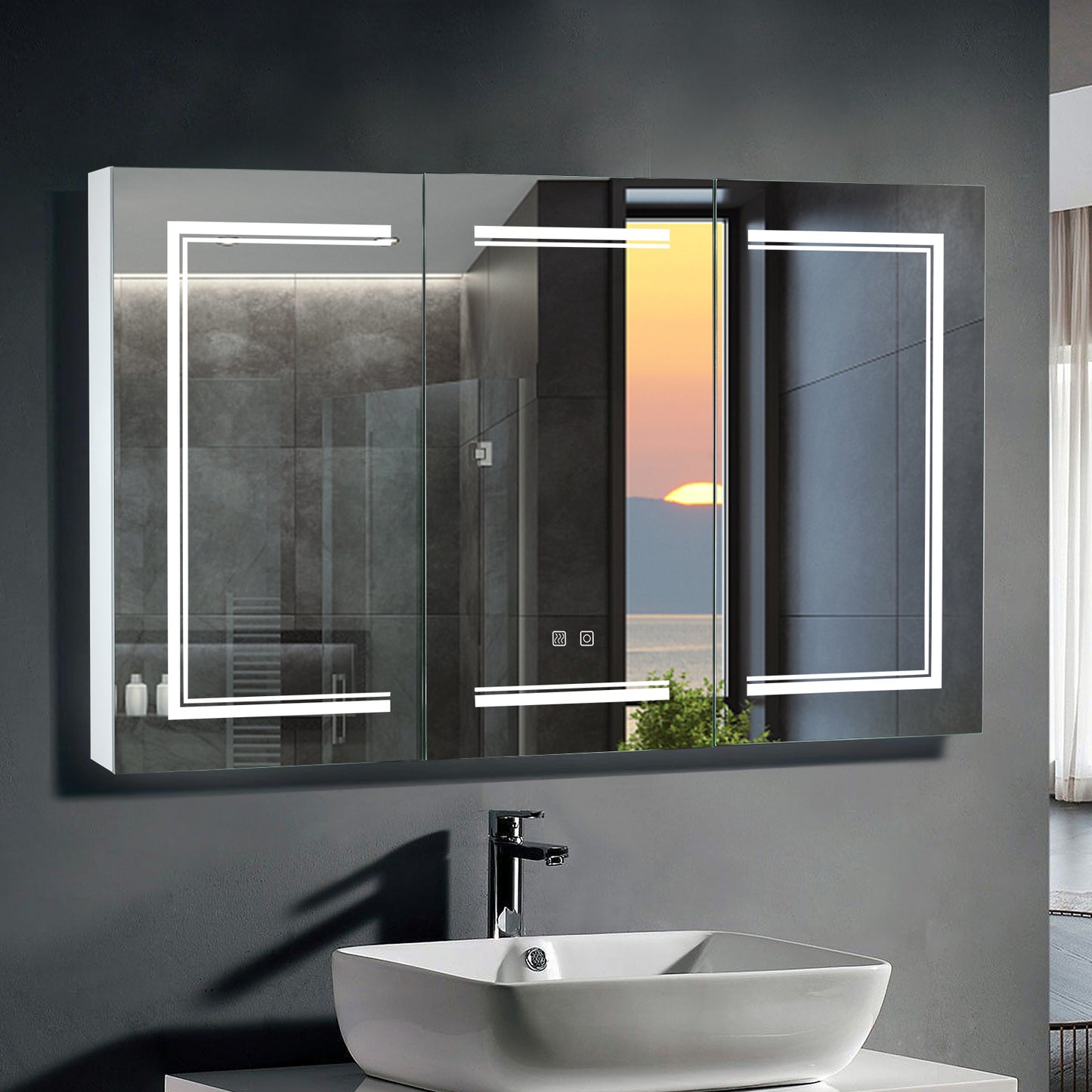 LED Bathroom Wall Cabinet - 3 Door Mirror Cabinet, White