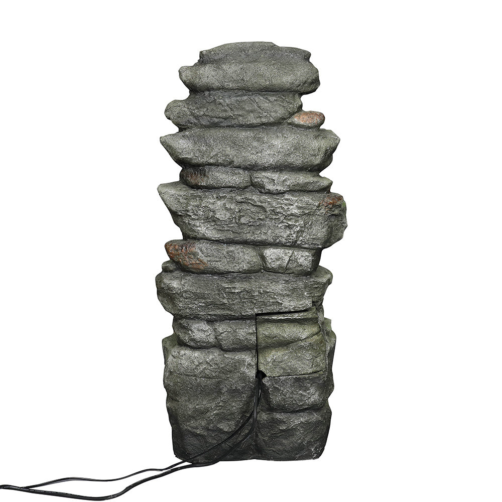 32.6" Rock Water Fountain with LED Lights - Outdoor Decor