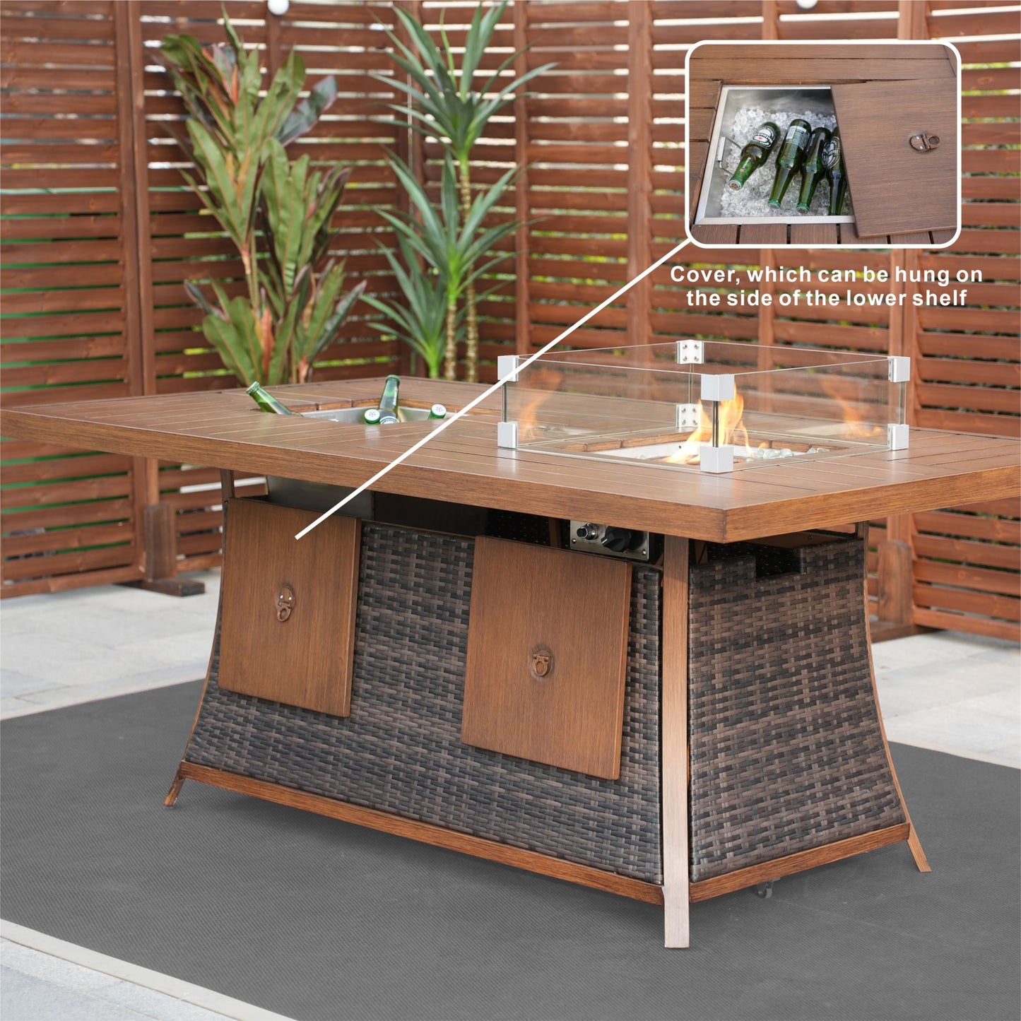 7 PCS Patio Sofa Set with Gas Firepit & Ice Container Table