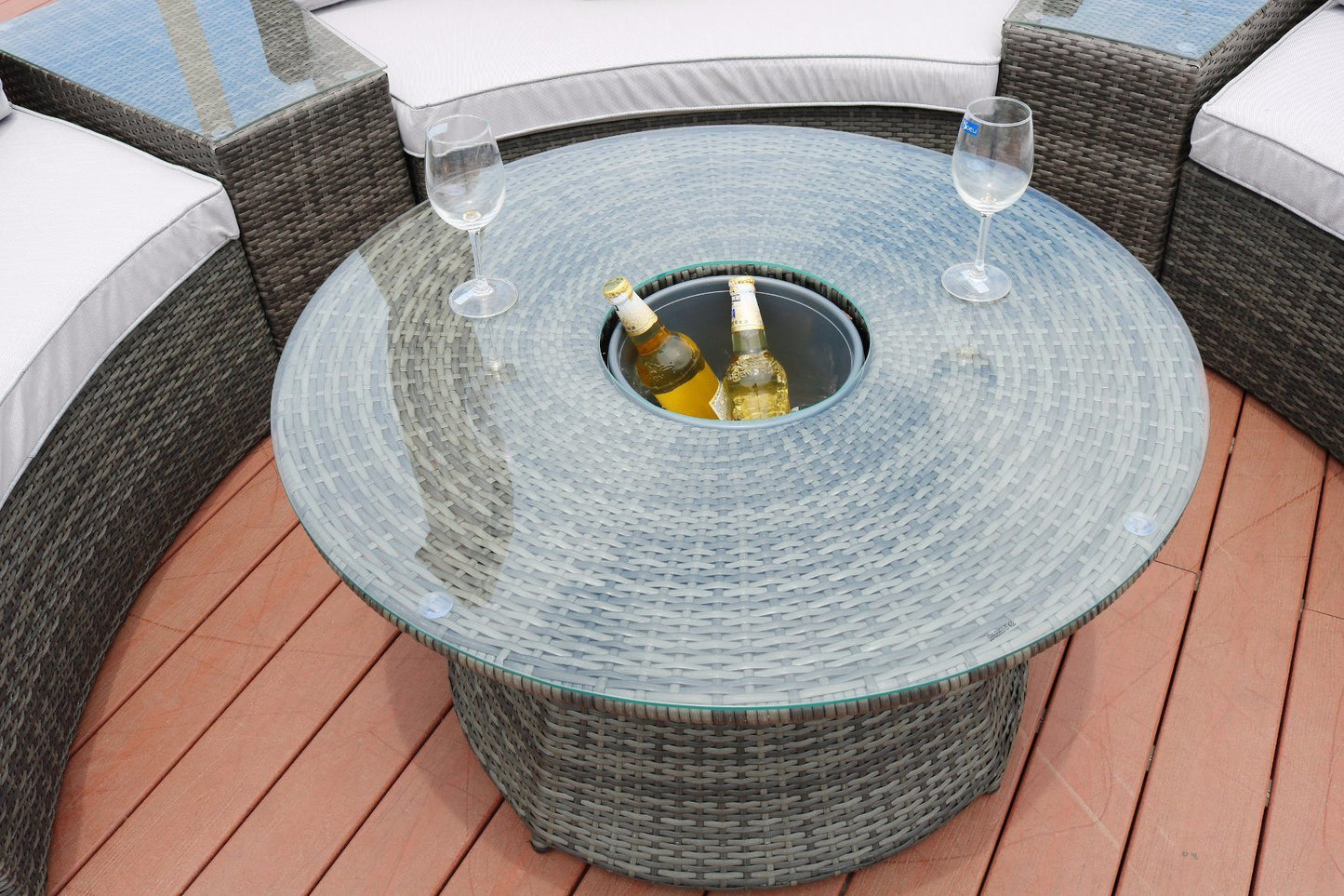 6-Piece Outdoor Furniture Half-Moon Wicker Sofa Set with Cushion and Coffee Table