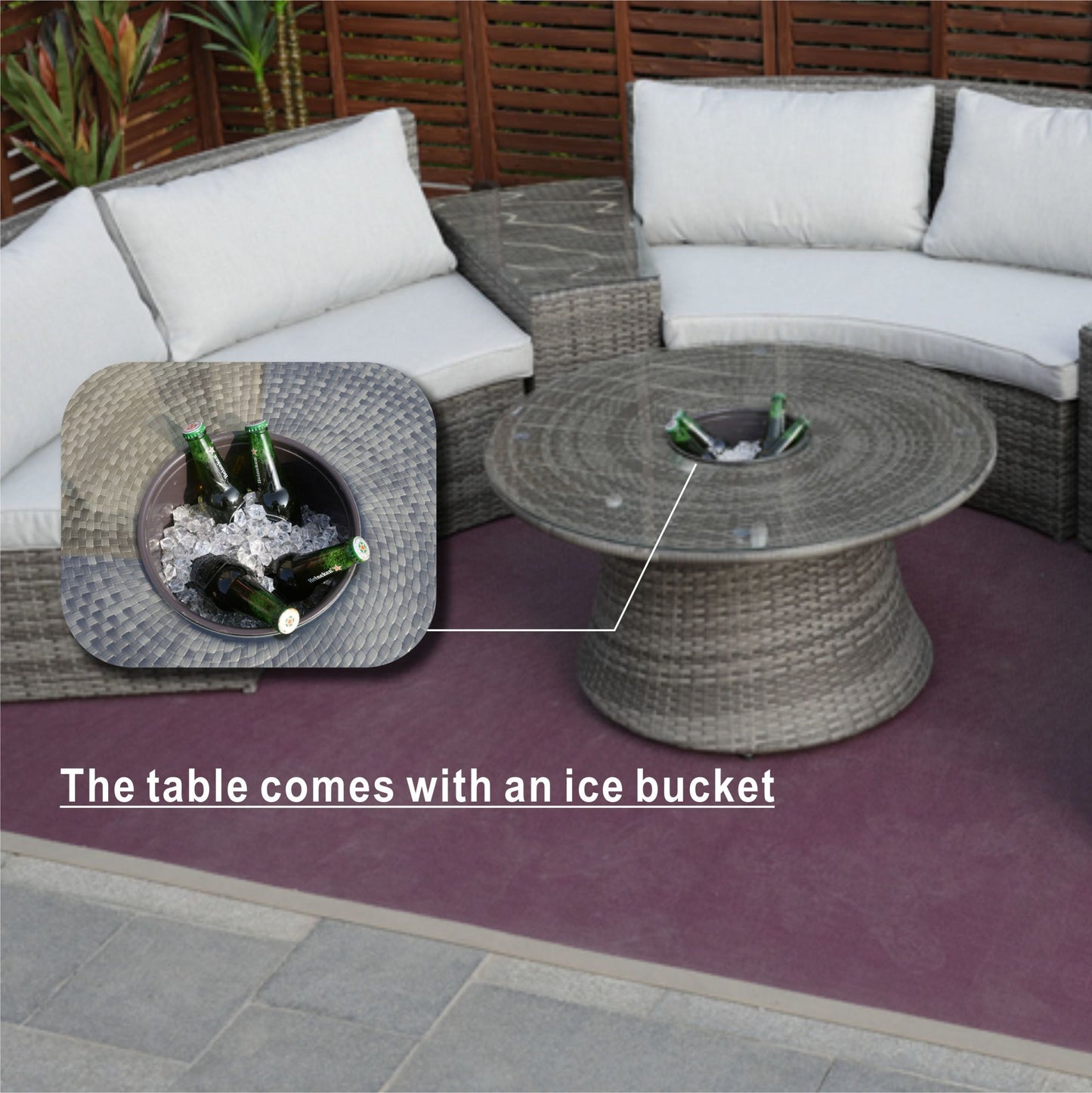6-Piece Outdoor Furniture Half-Moon Wicker Sofa Set with Cushion and Coffee Table