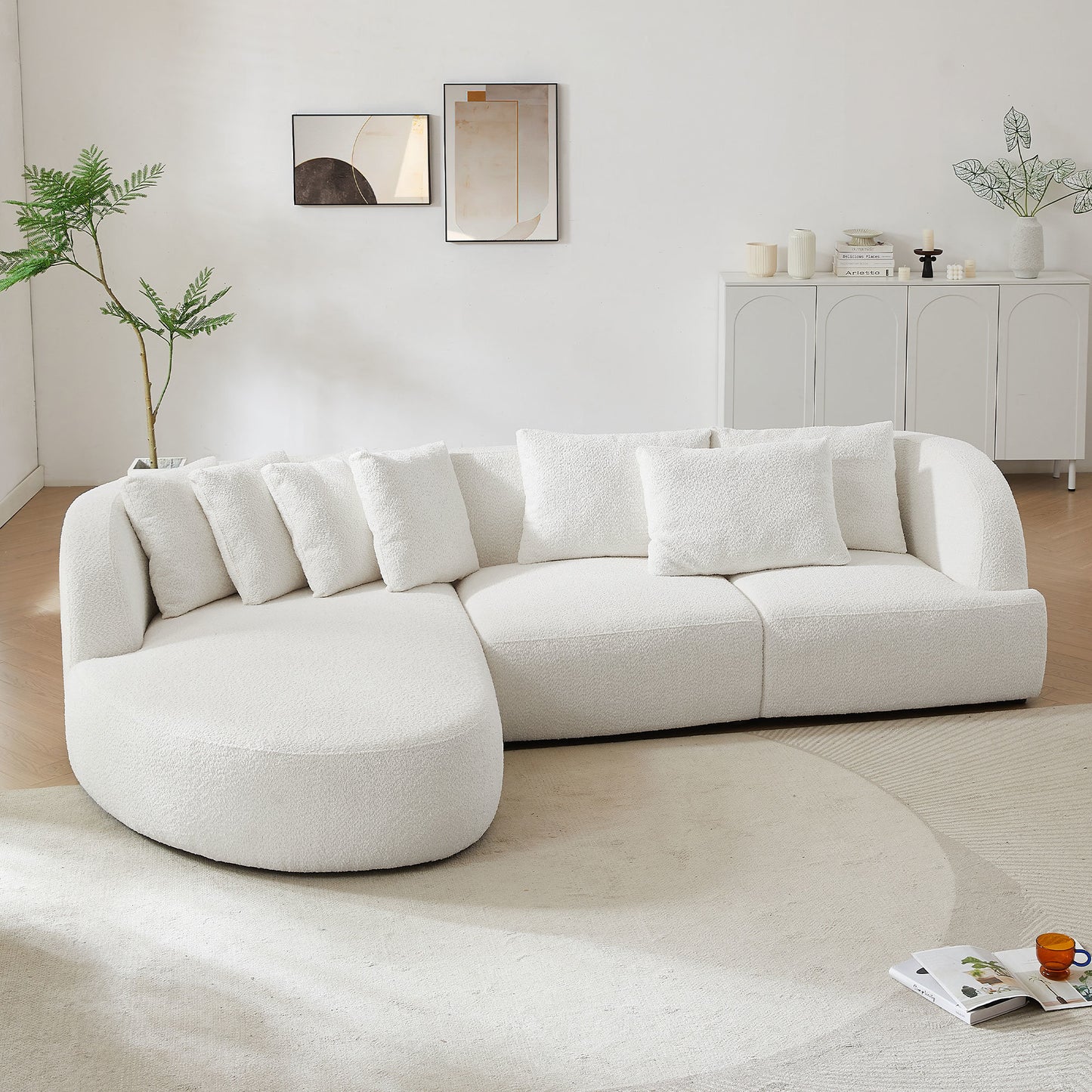 Convertible Corner Sofa with Left Chaise Longue - Beige Sectional Sofa