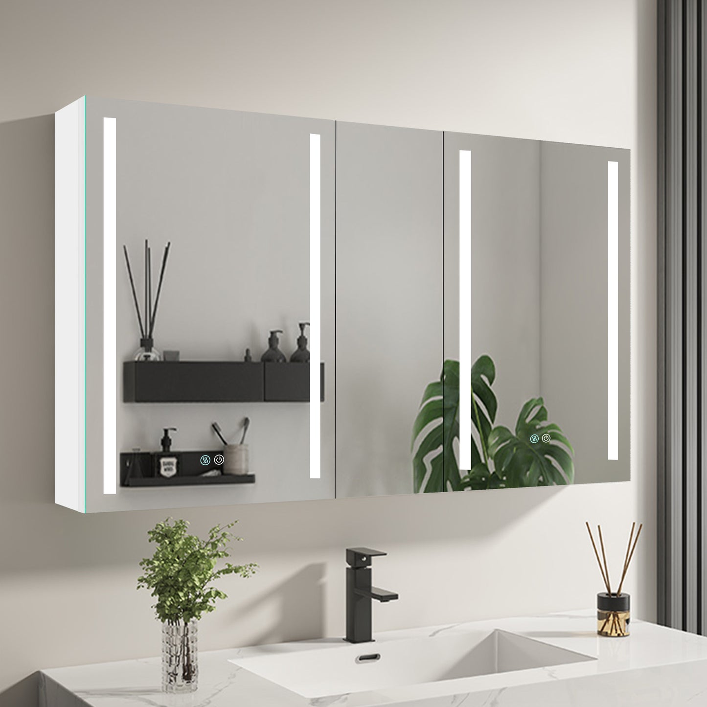 50x30 Inch LED Lighted Bathroom Medicine Cabinet - Double Door, Surface Mount