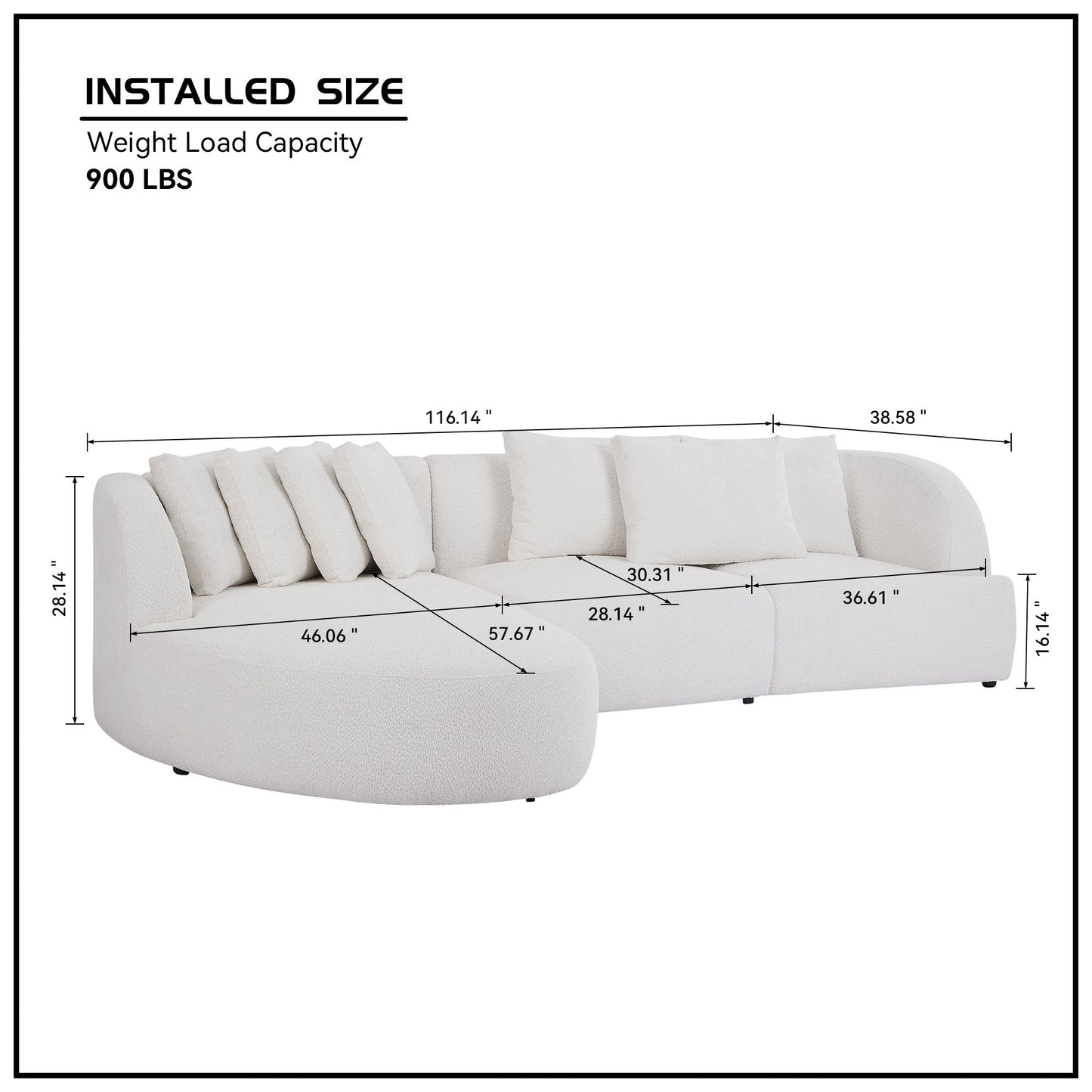 Convertible Corner Sofa with Left Chaise Longue - Beige Sectional Sofa