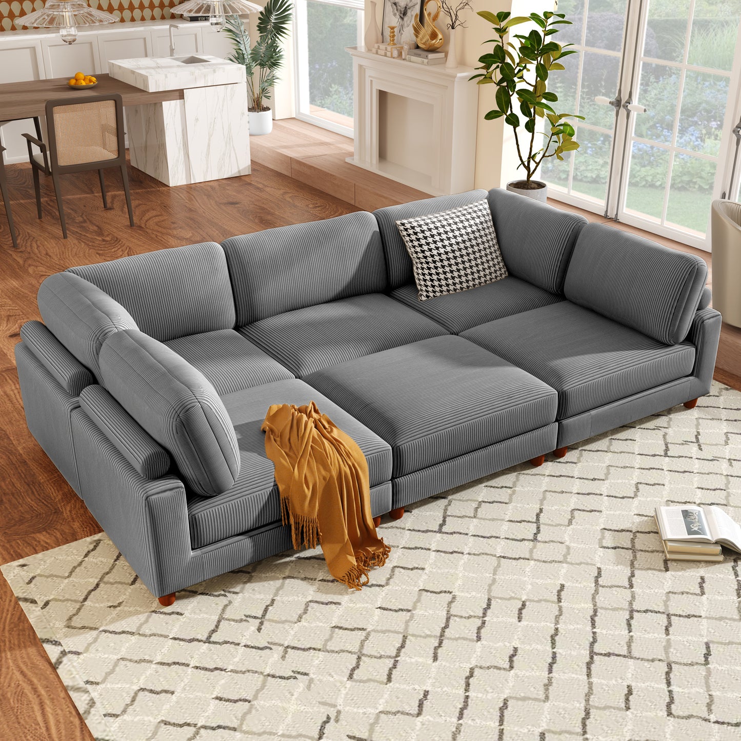 U-Style Modular Sectional Sofa with Ottoman - 163" L-Shaped Corner (6-Seater)