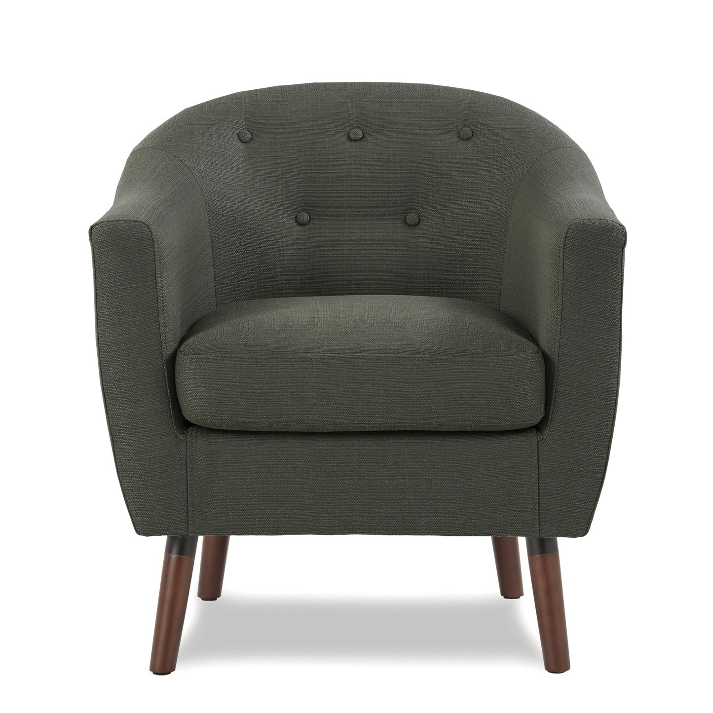 Gray Fabric Upholstered Accent Chair - Button Tufted with Espresso Finish Legs
