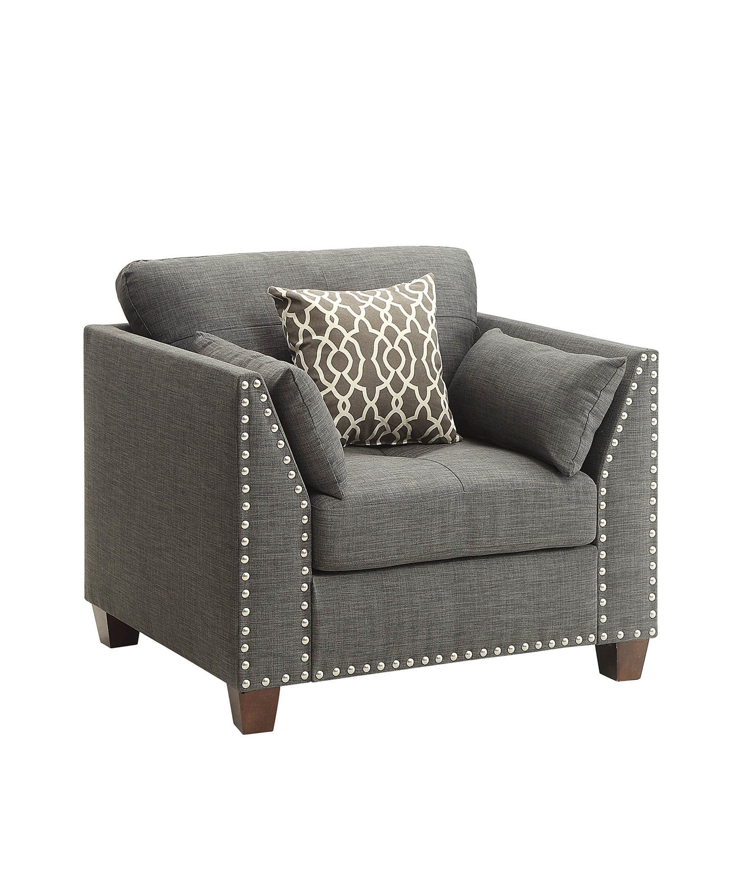 Accent Chair with 3 Pillows in a Light Charcoal Linen