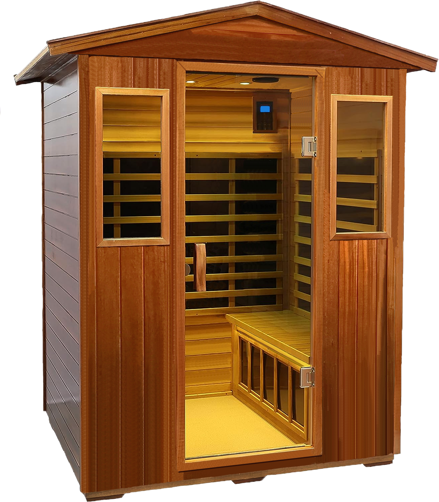 Four-Person Khaya Far-Infrared Outdoor Sauna Room - 6 Heating Panels, Bluetooth Audio