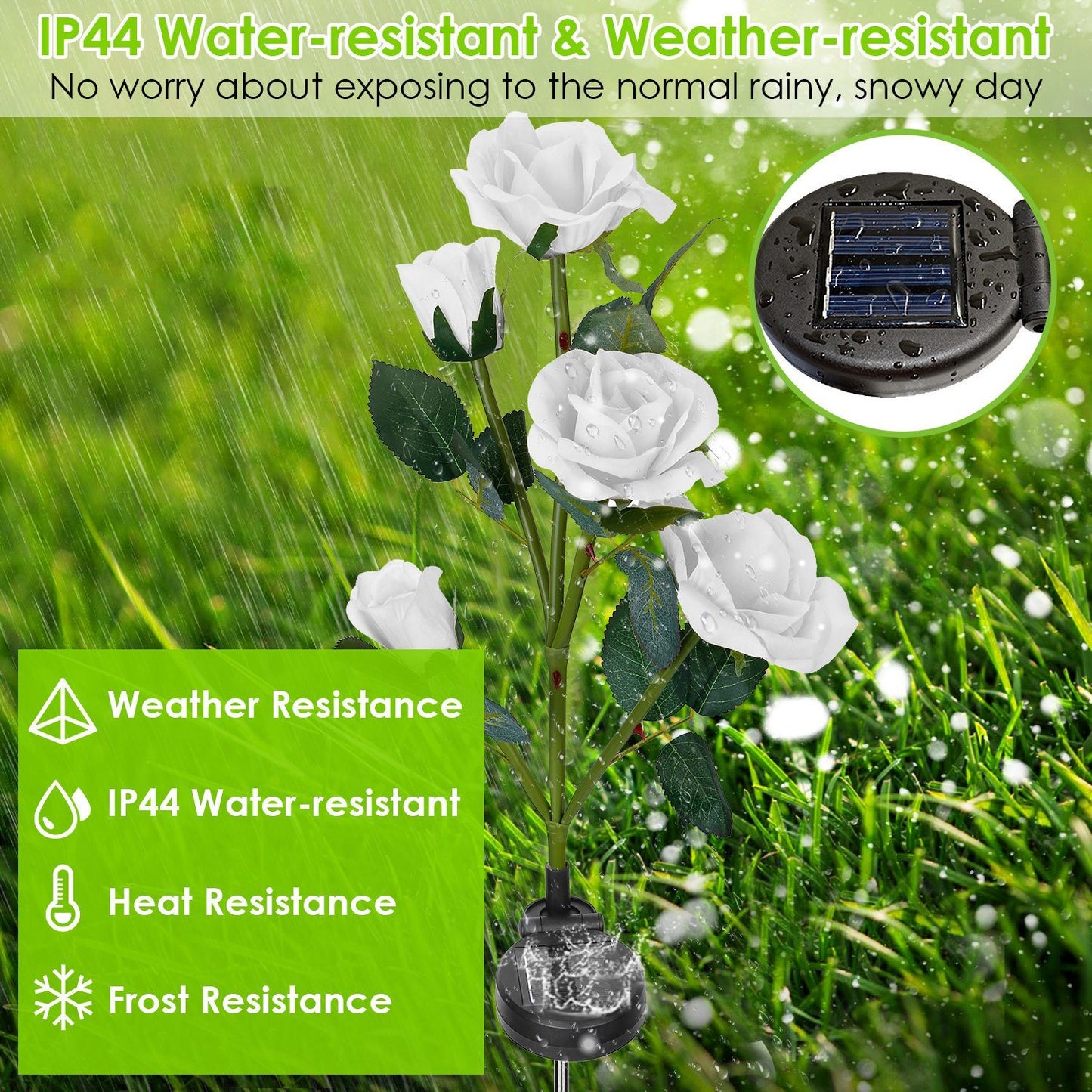 2Pcs Solar Powered Rose Flower LED Pathway Lights - Water Resistant
