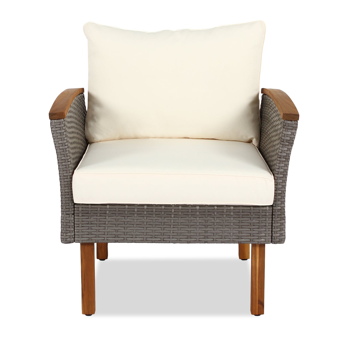 9-Piece Patio Rattan Furniture Set - Acacia Wood Legs & Tabletop
