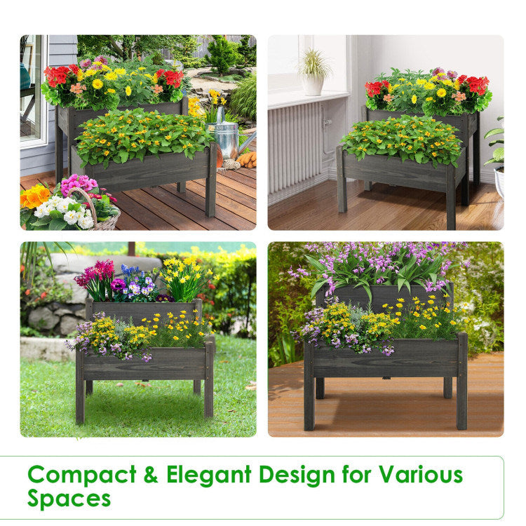 2 Tier Wooden Raised Garden Bed with Legs and Drain Holes