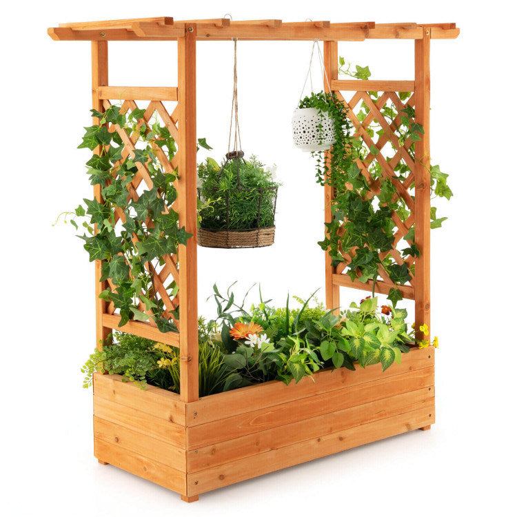 Raised Garden Bed with Trellis - 100% Solid Wood Frame