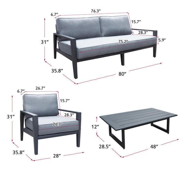 4-Piece Aluminum Outdoor Furniture Set - Garden Conversation Set with Cushions