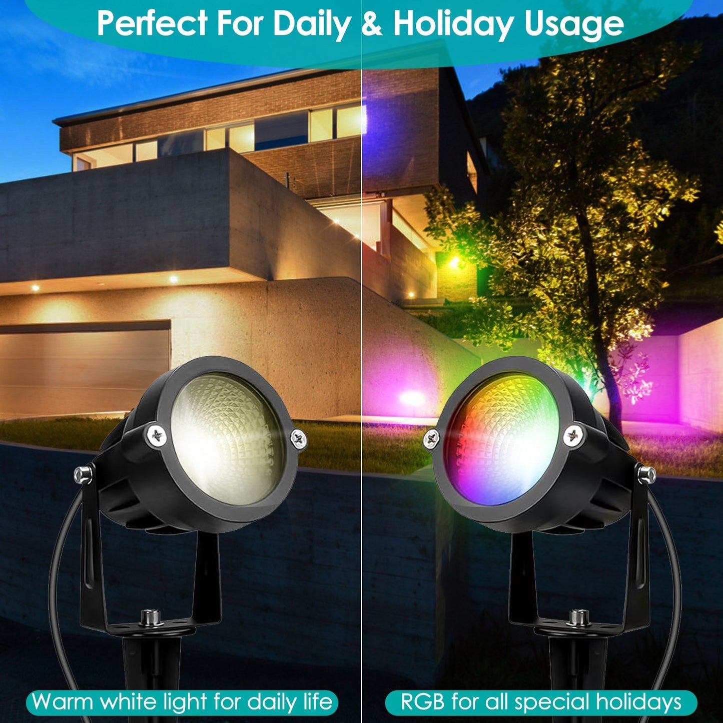 4Pcs Color Changing Landscape Lights - RGBW LED Spotlight, IP65 Waterproof