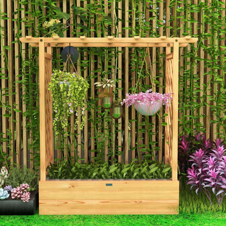 Raised Garden Bed with Trellis - 100% Solid Wood Frame