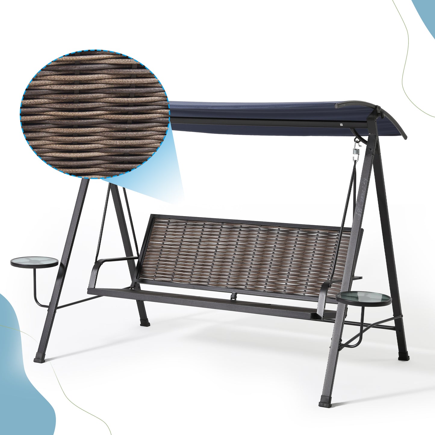Steel 3-Seater Porch Swing with Canopy - Outdoor Swing Chair