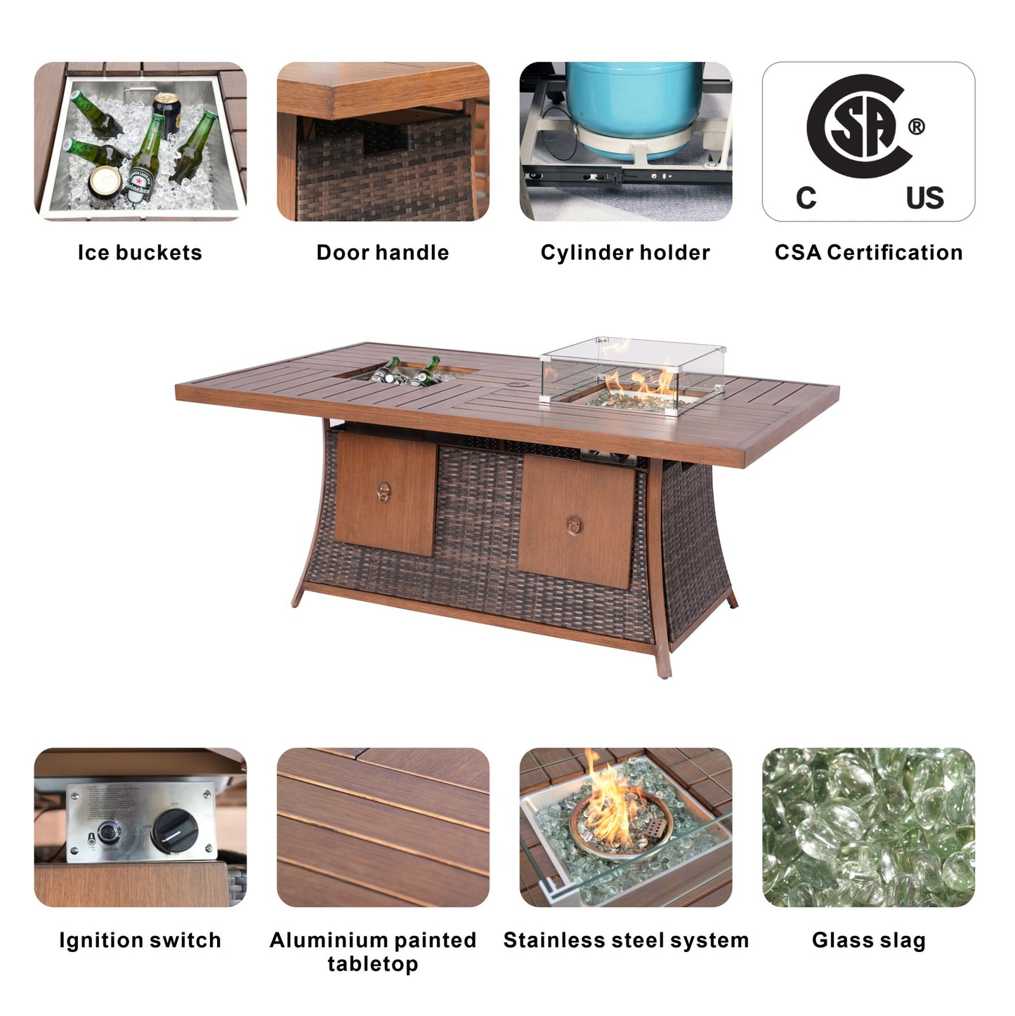 Wicker Outdoor Patio Furniture Set with Rectangular Fire Pit Table