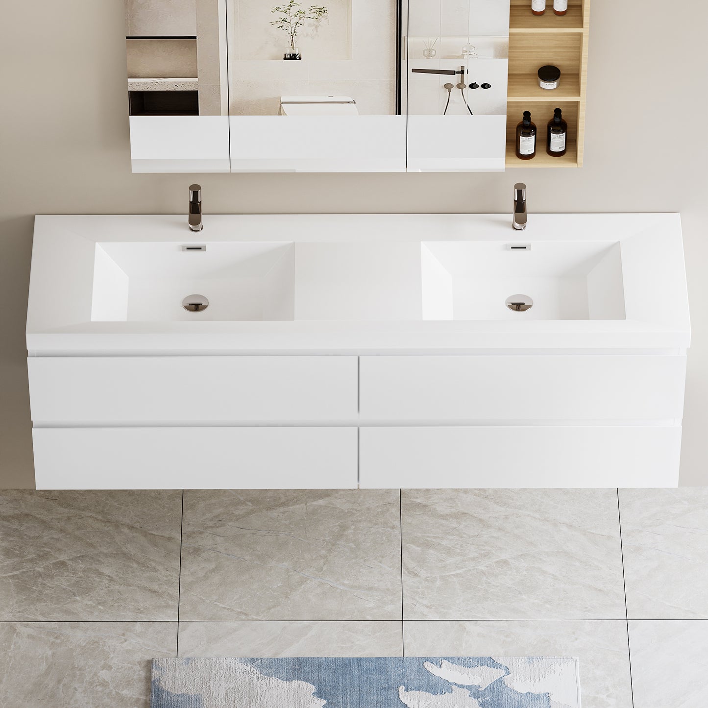 72" Floating Bathroom Vanity with Sink - Modern Wall-Mounted Cabinet