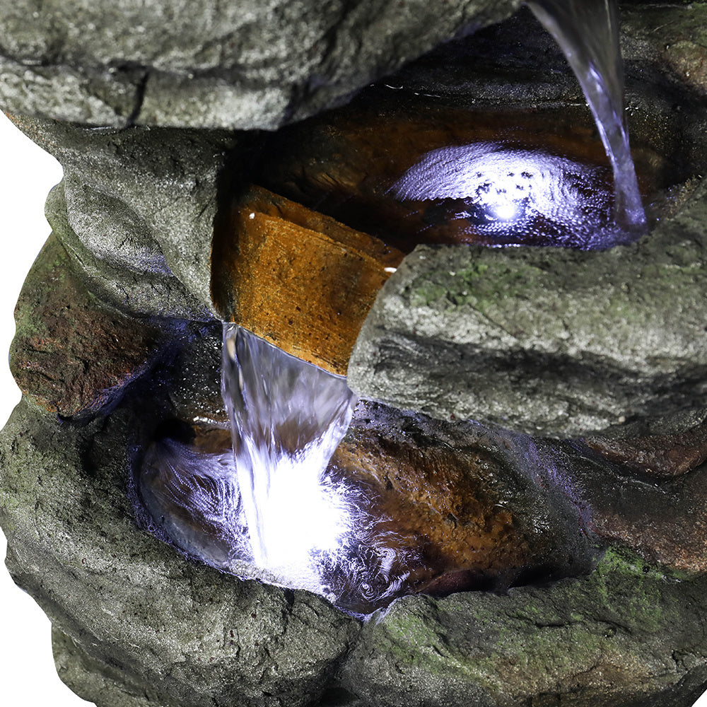 32.6" Rock Water Fountain with LED Lights - Outdoor Decor