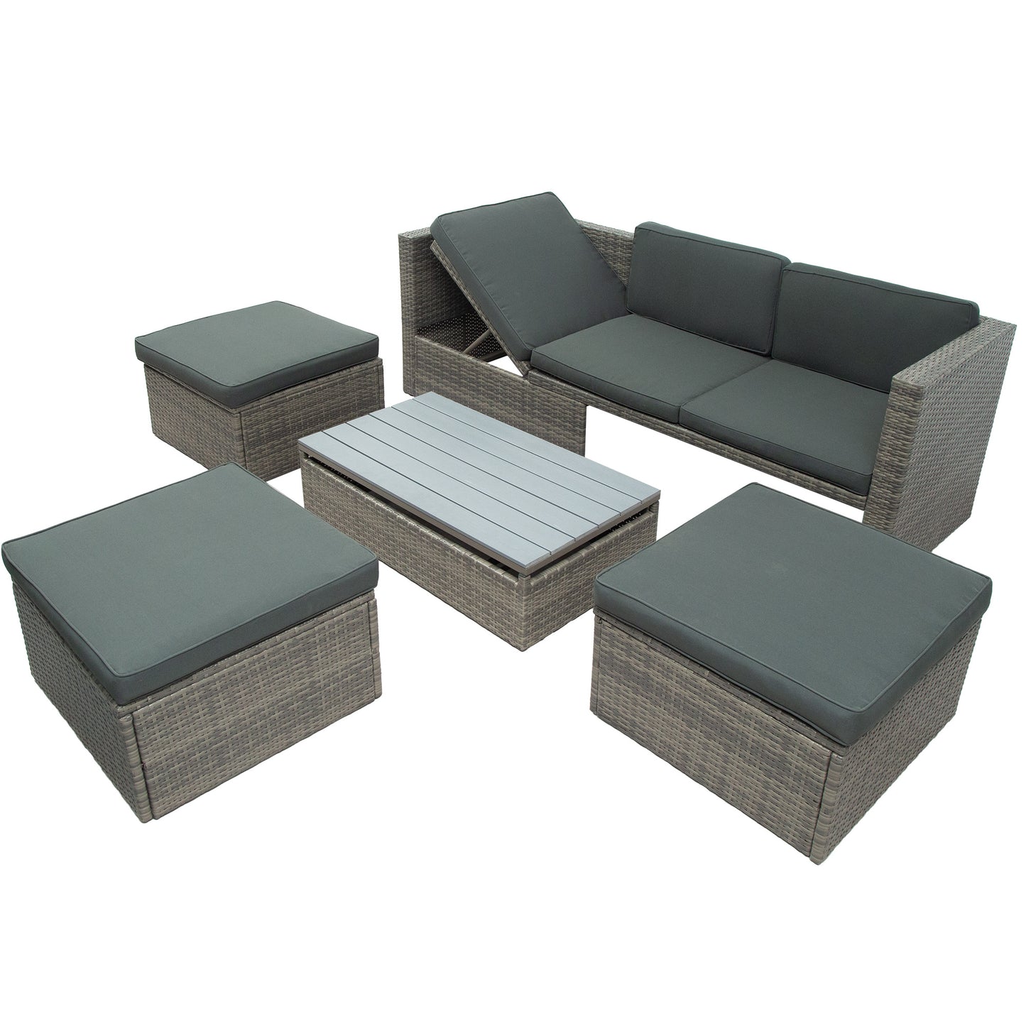 5-Piece Patio Wicker Furniture Set - Sofa, Ottomans & Lift Top Table