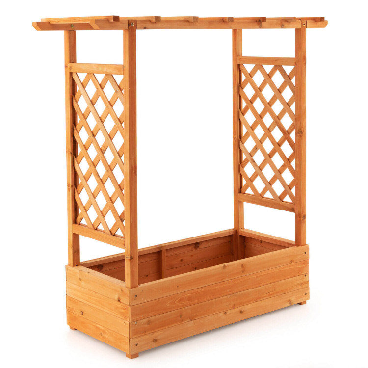 Raised Garden Bed with Trellis - 100% Solid Wood Frame