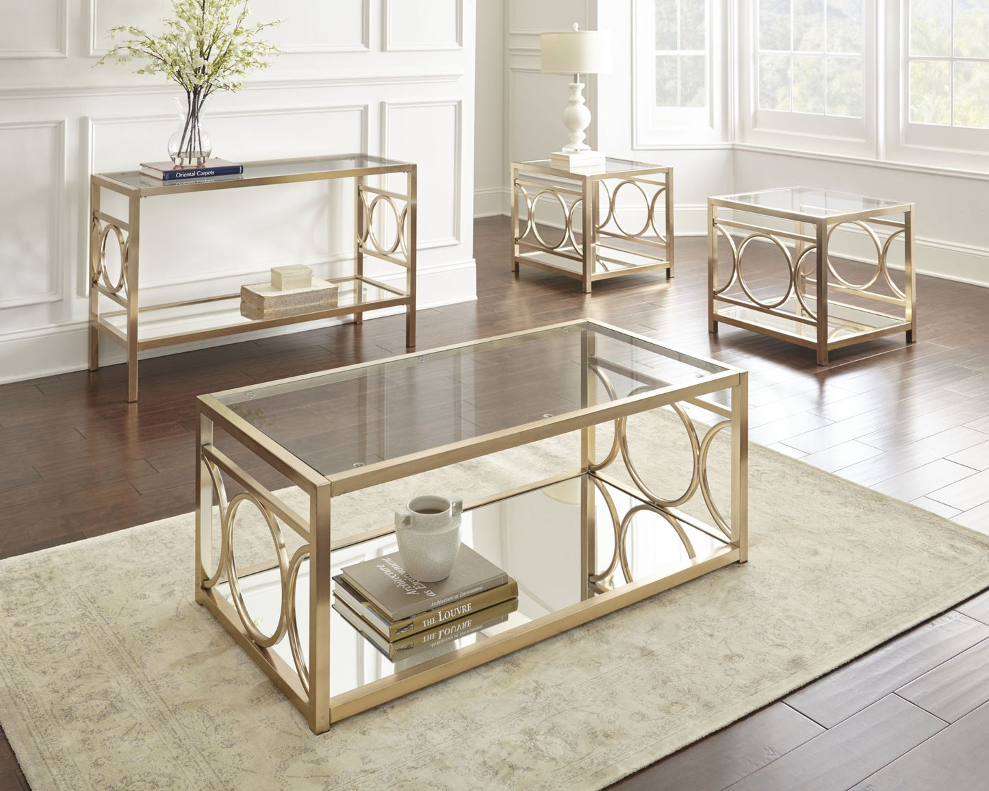 Olympia Gold Coffee Table - Tempered Glass, Iron, and Chrome