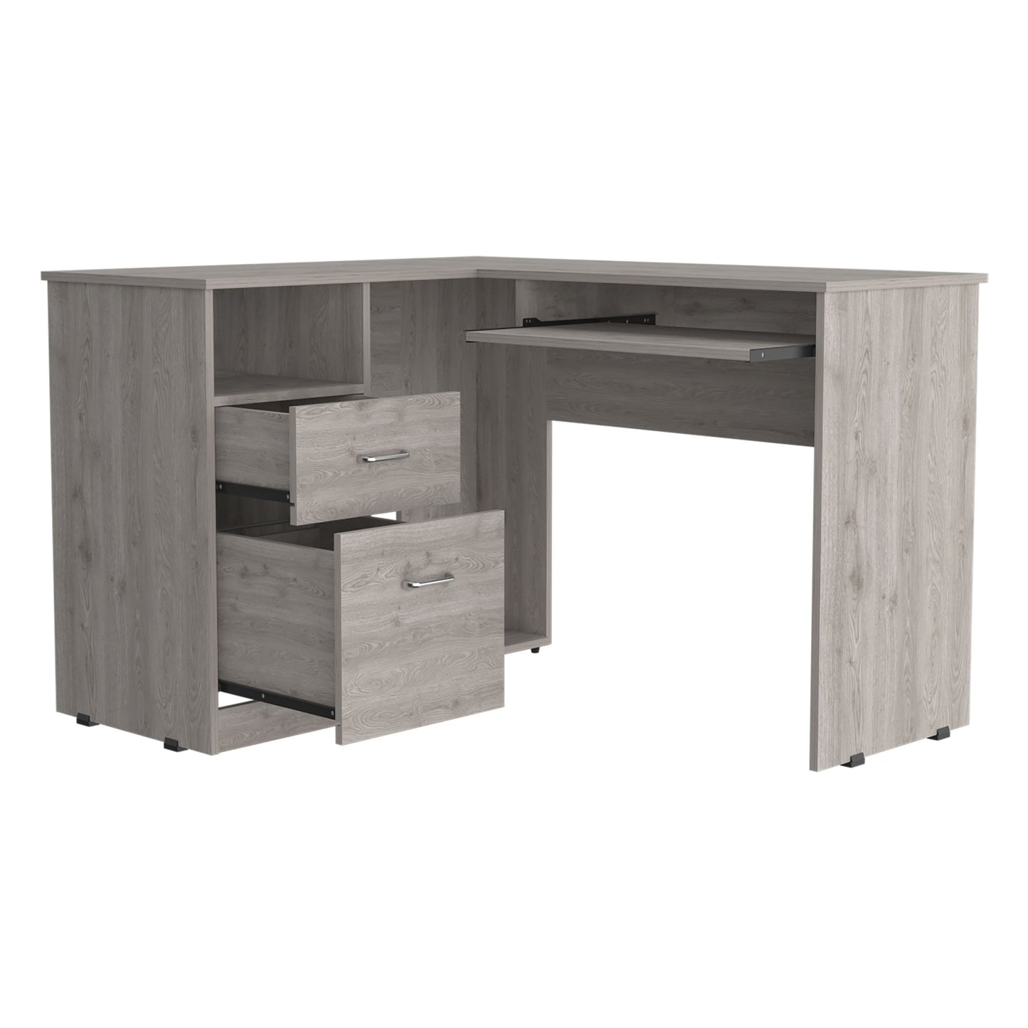 L-Shaped Desk Bradford with Keyboard Shelf - Light Gray Finish
