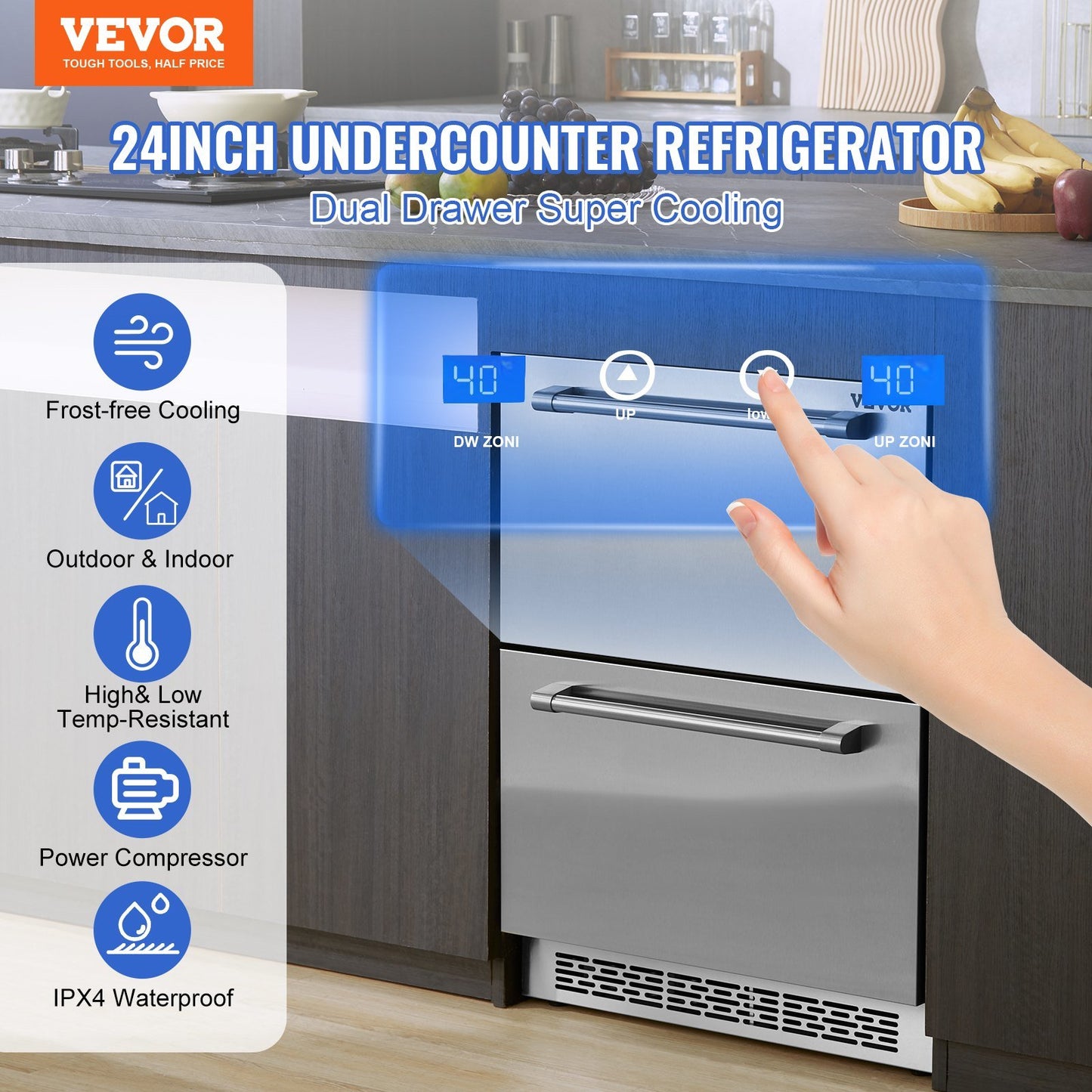 24" Undercounter Refrigerator - 2 Drawer Built-in Beverage Fridge