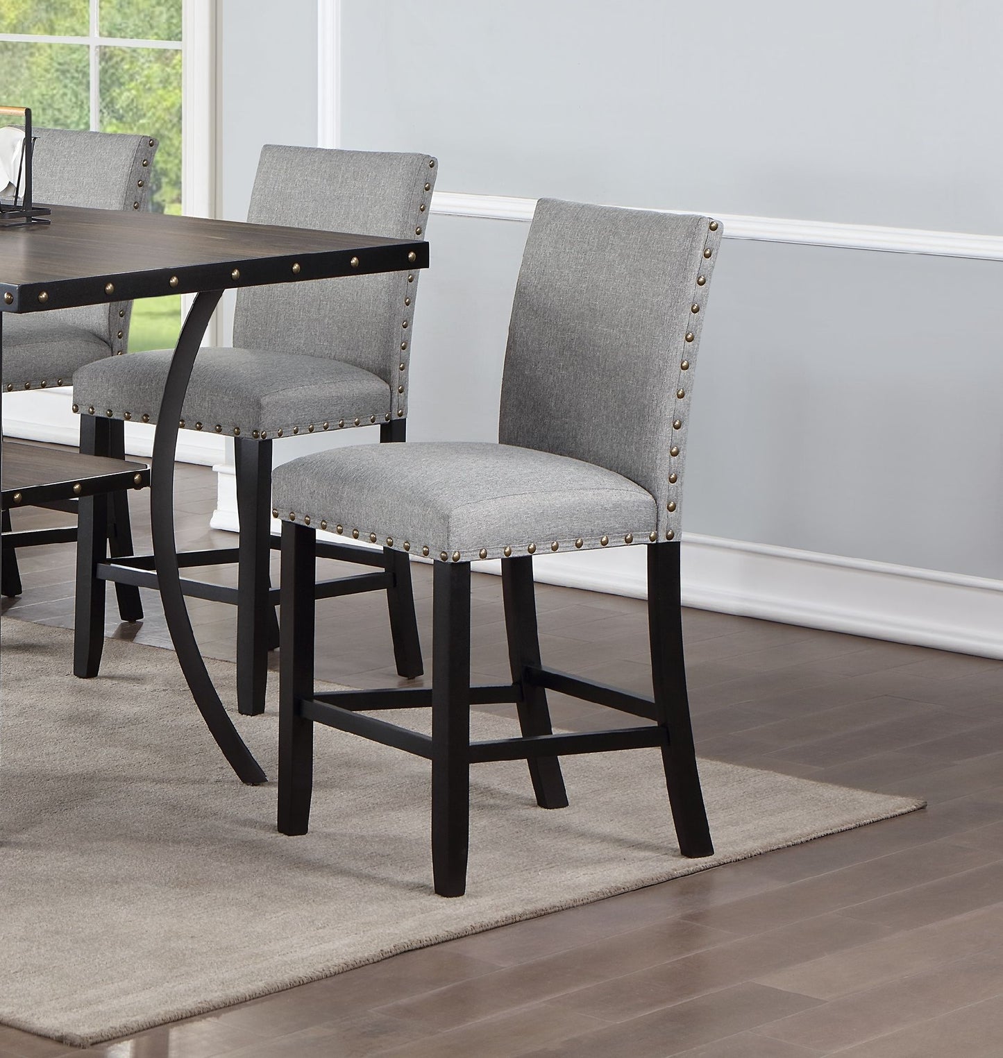 Modern Classic 7pc Counter Height Dining Set - Natural Wood & Gray Fabric