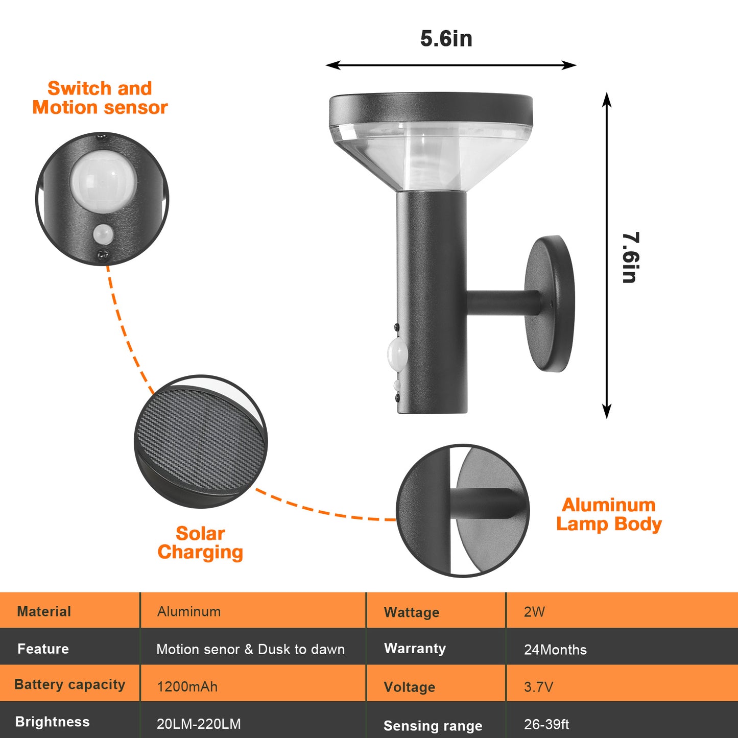 Solar Outdoor Wall Light - Dusk to Dawn LED Lantern