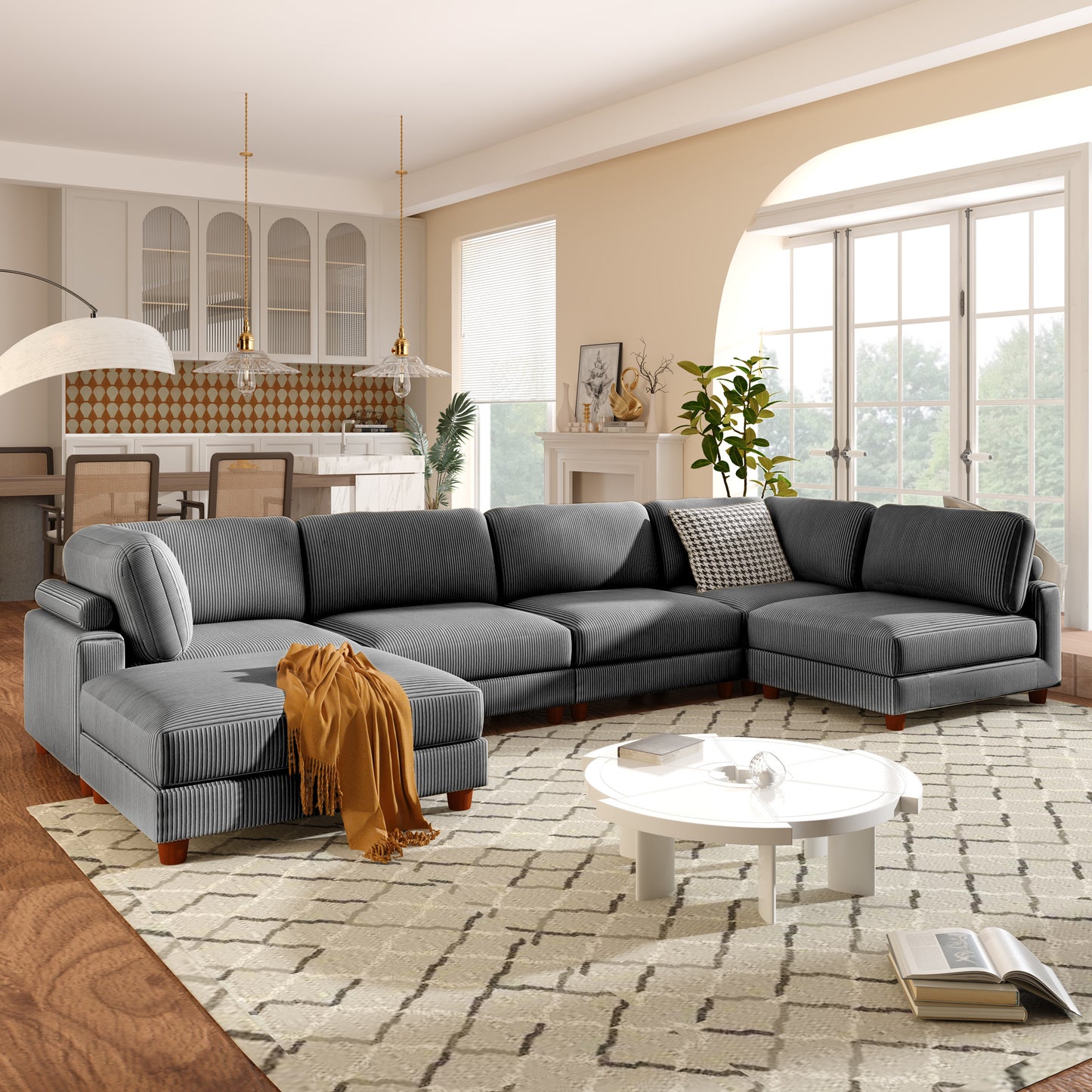 U-Style Modular Sectional Sofa with Ottoman - 163" L-Shaped Corner (6-Seater)