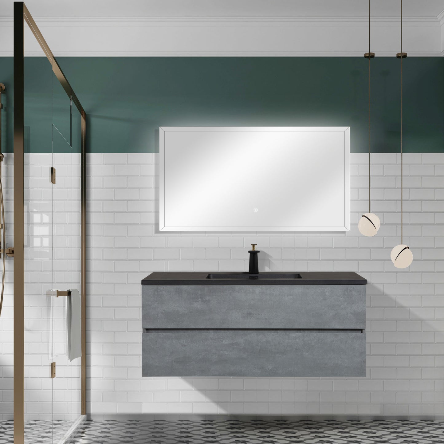 47'' Wall Mounted Single Bathroom Vanity - Ash Gray with Matte Black Surface Top