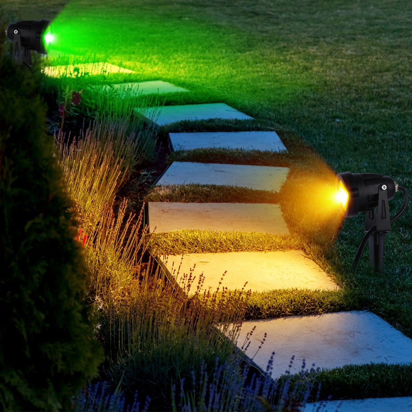 4Pcs Color Changing Landscape Lights - RGBW LED Spotlight, IP65 Waterproof