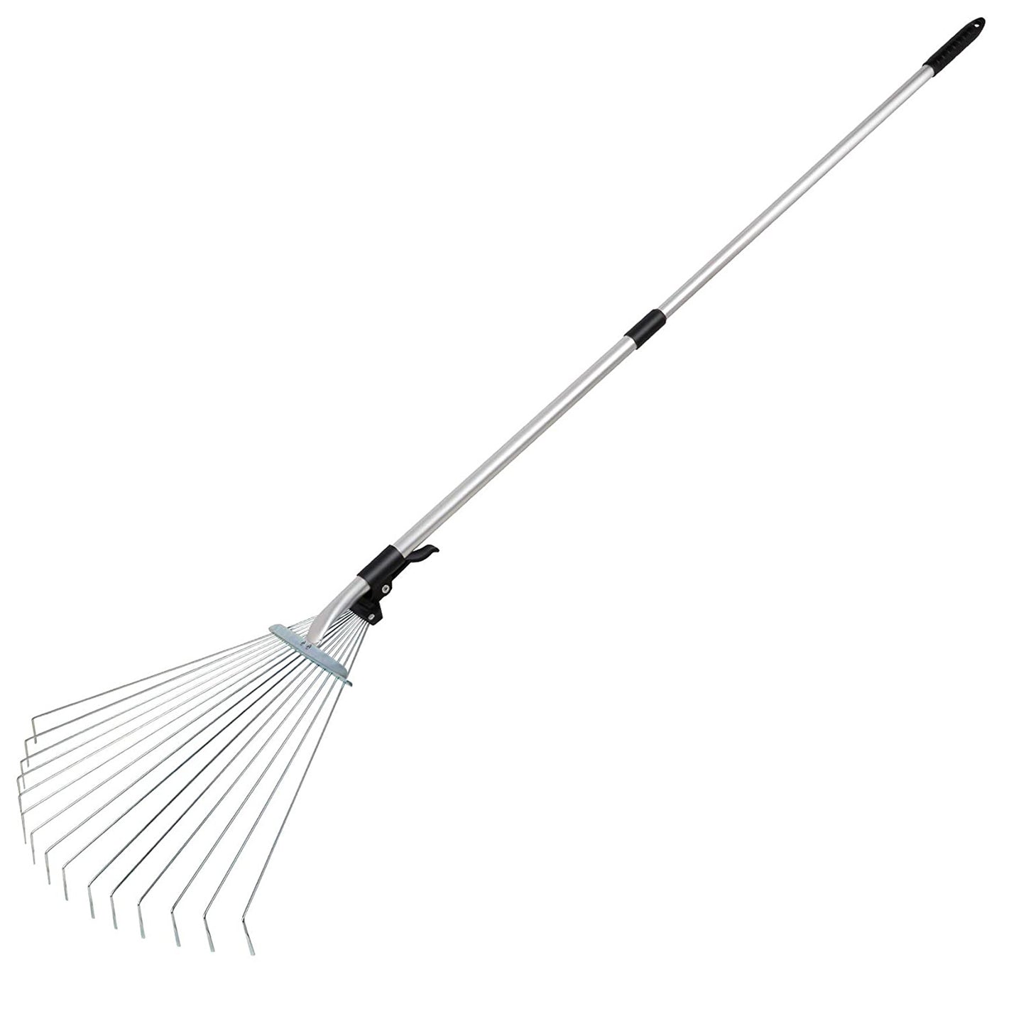 63in Adjustable Garden Leaf Rake - 15 Teeth Expanding Stainless Steel Rake