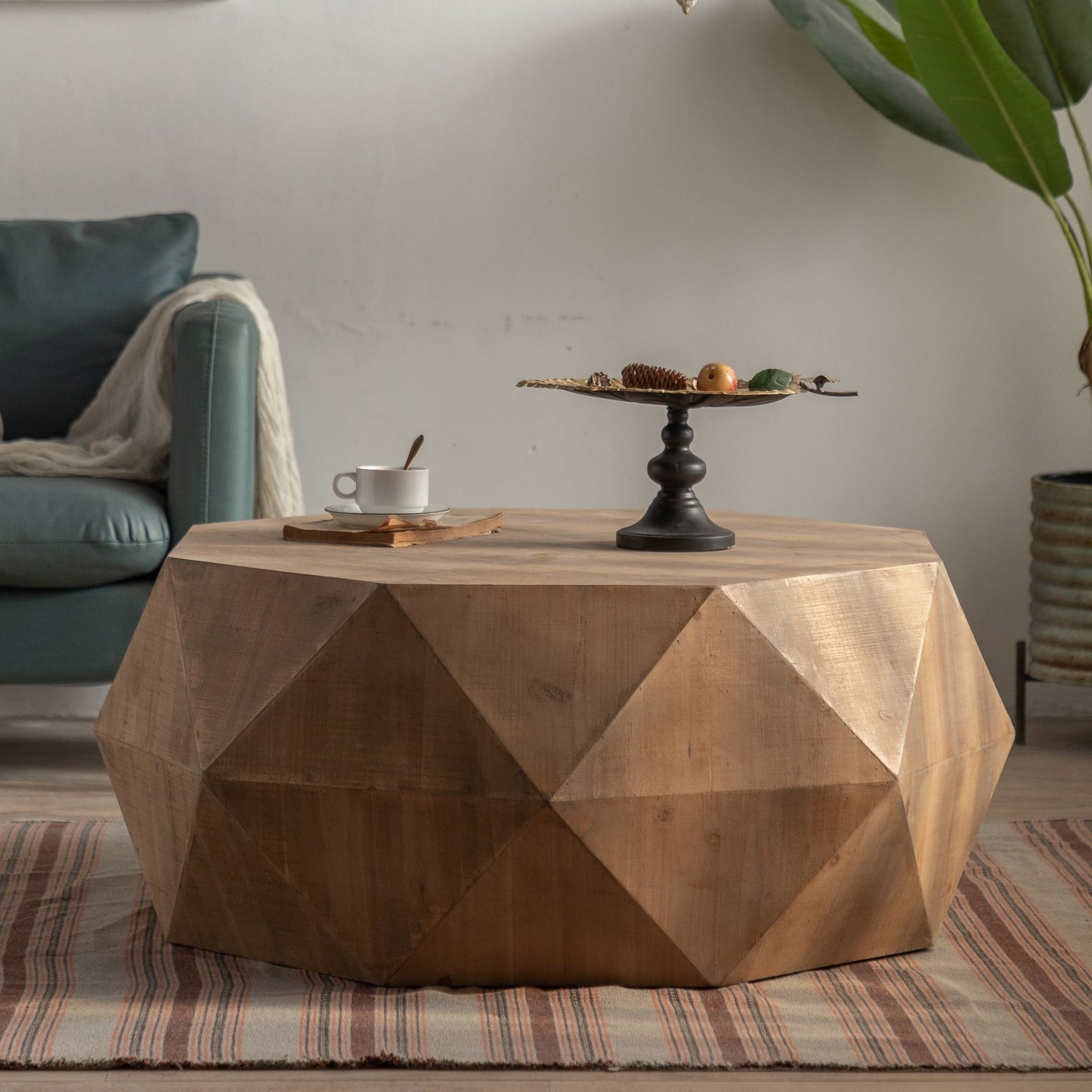 38" American Retro Style Coffee Table with Embossed Pattern Design