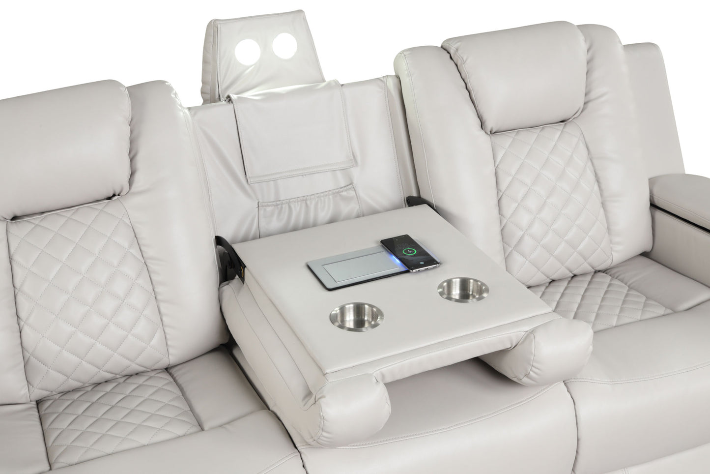 LED & Power Recliner 3 PC Living Room Set - Faux Leather in Ice
