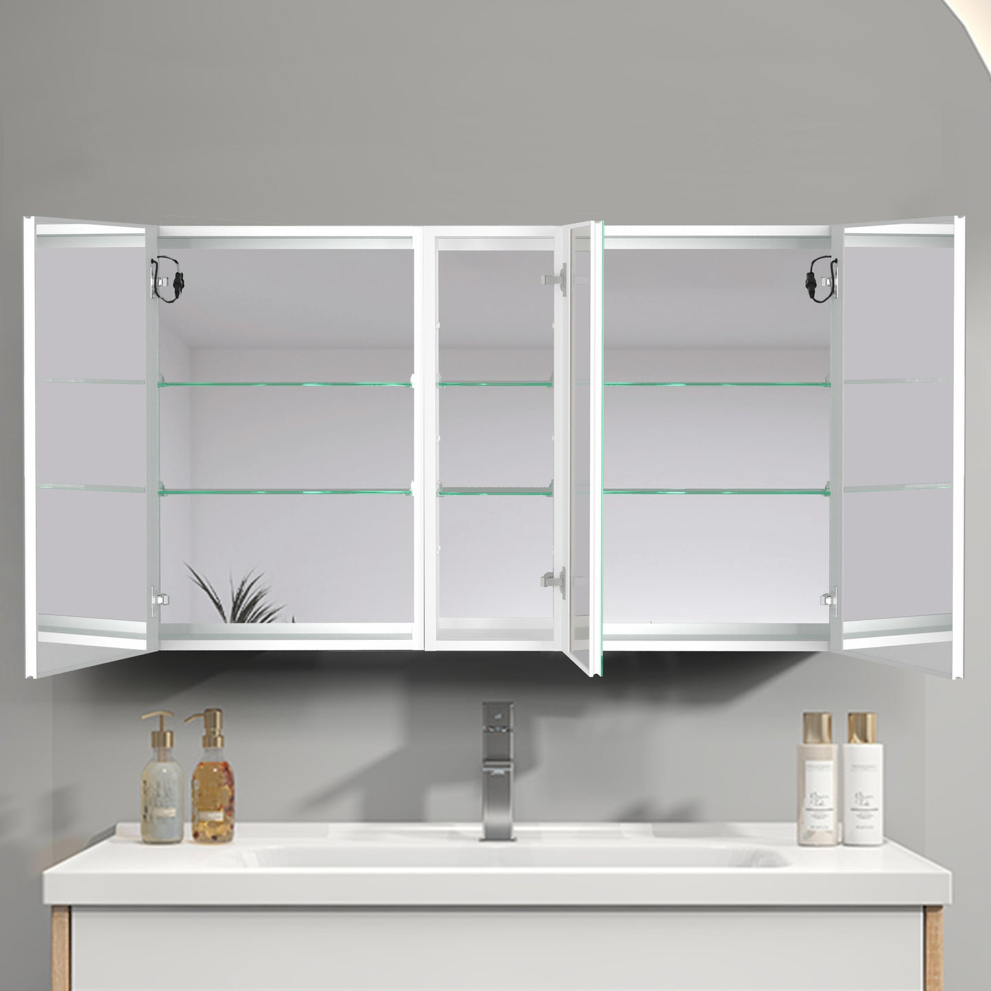 50x30 Inch LED Lighted Bathroom Medicine Cabinet - Double Door, Surface Mount