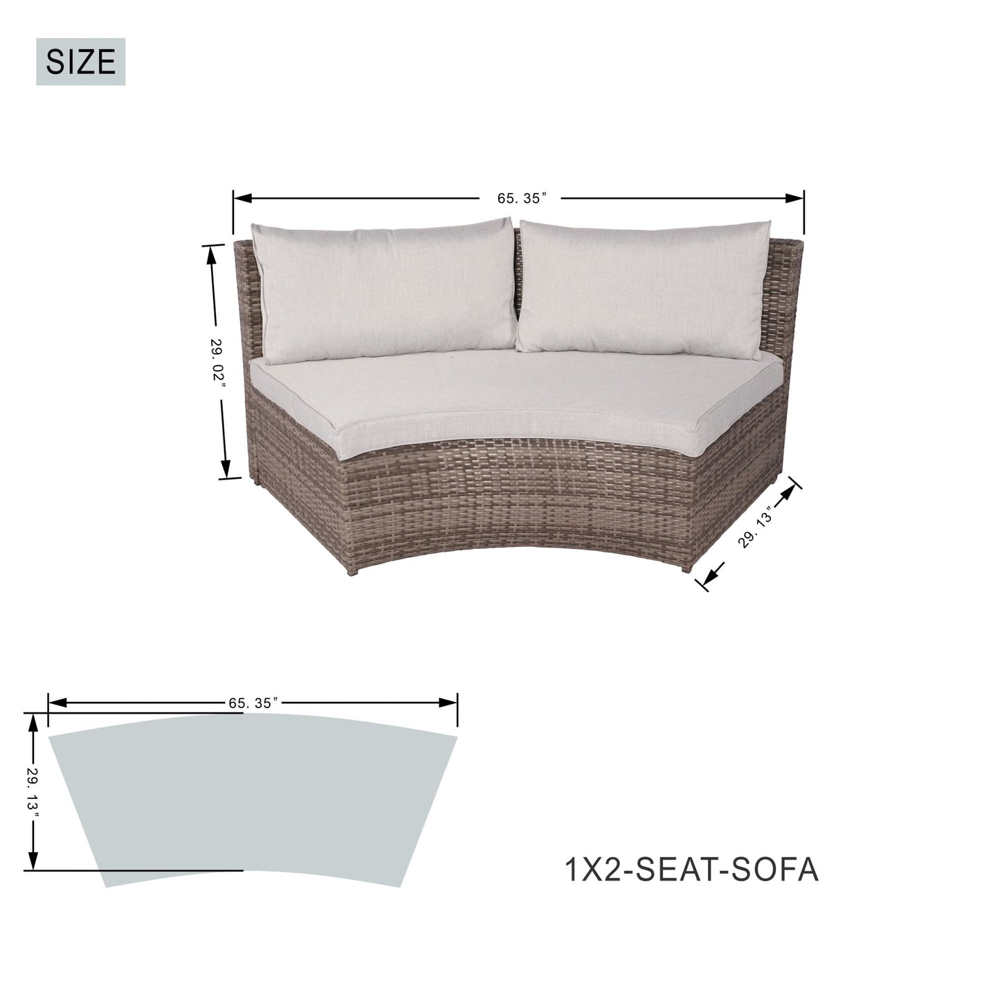 6-Piece Outdoor Furniture Half-Moon Wicker Sofa Set with Cushion and Coffee Table