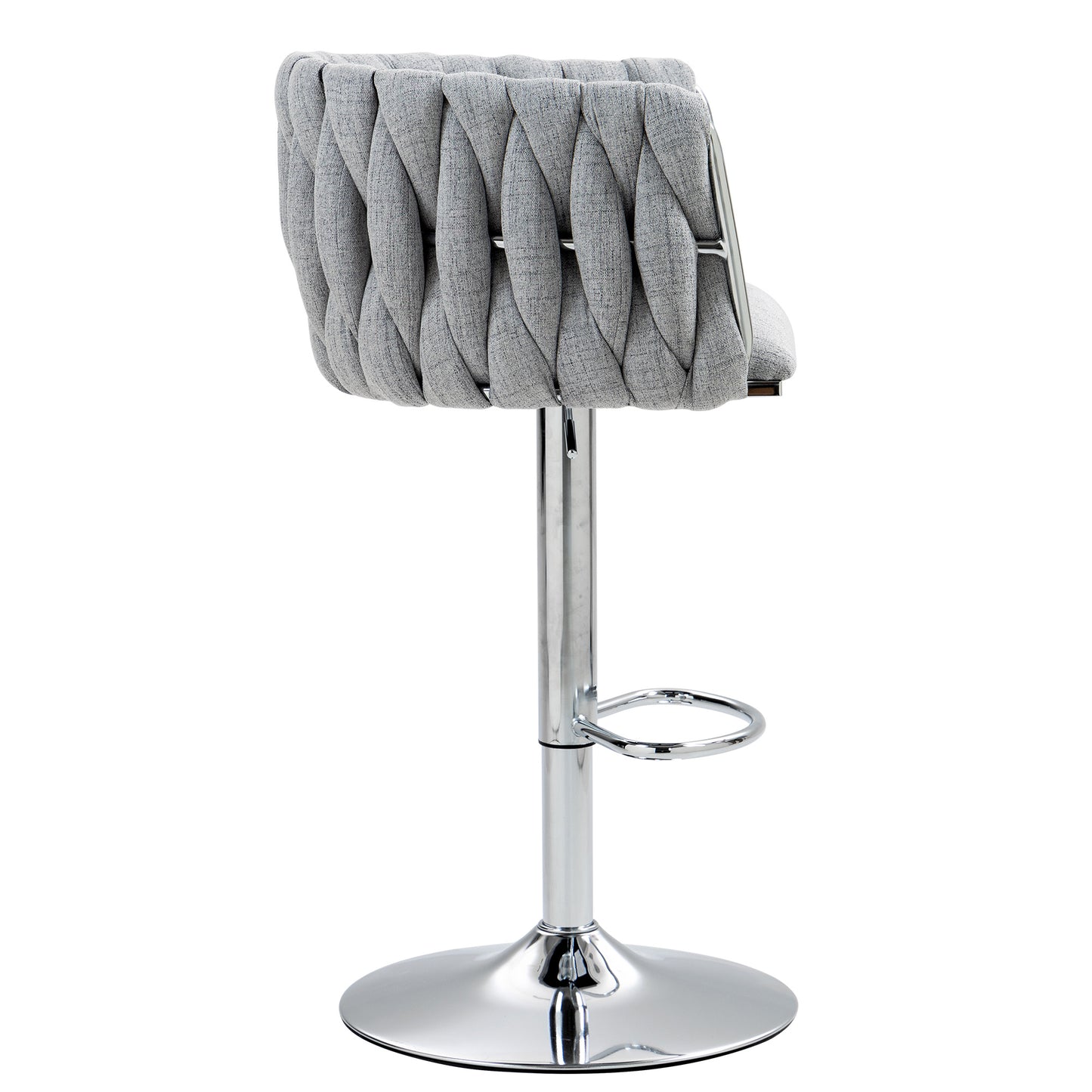 360° Swivel Fabric Bar Stools Set of 2 - Adjustable Counter Height Chairs with Woven Back & Footrest, Gray