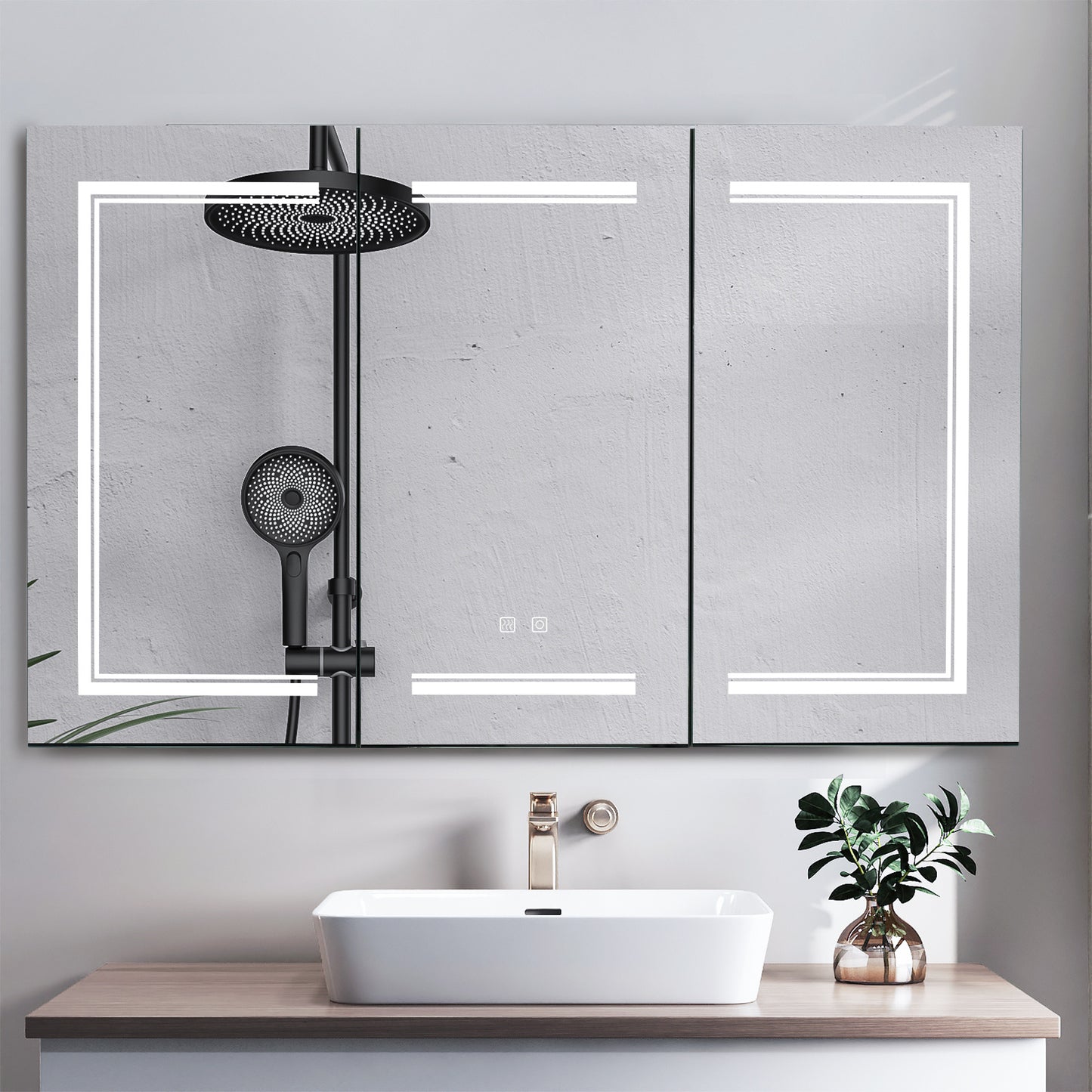 LED Bathroom Wall Cabinet - 3 Door Mirror Cabinet, White