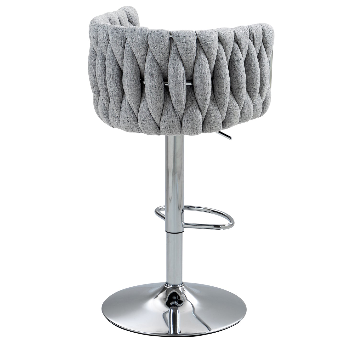 360° Swivel Fabric Bar Stools Set of 2 - Adjustable Counter Height Chairs with Woven Back & Footrest, Gray