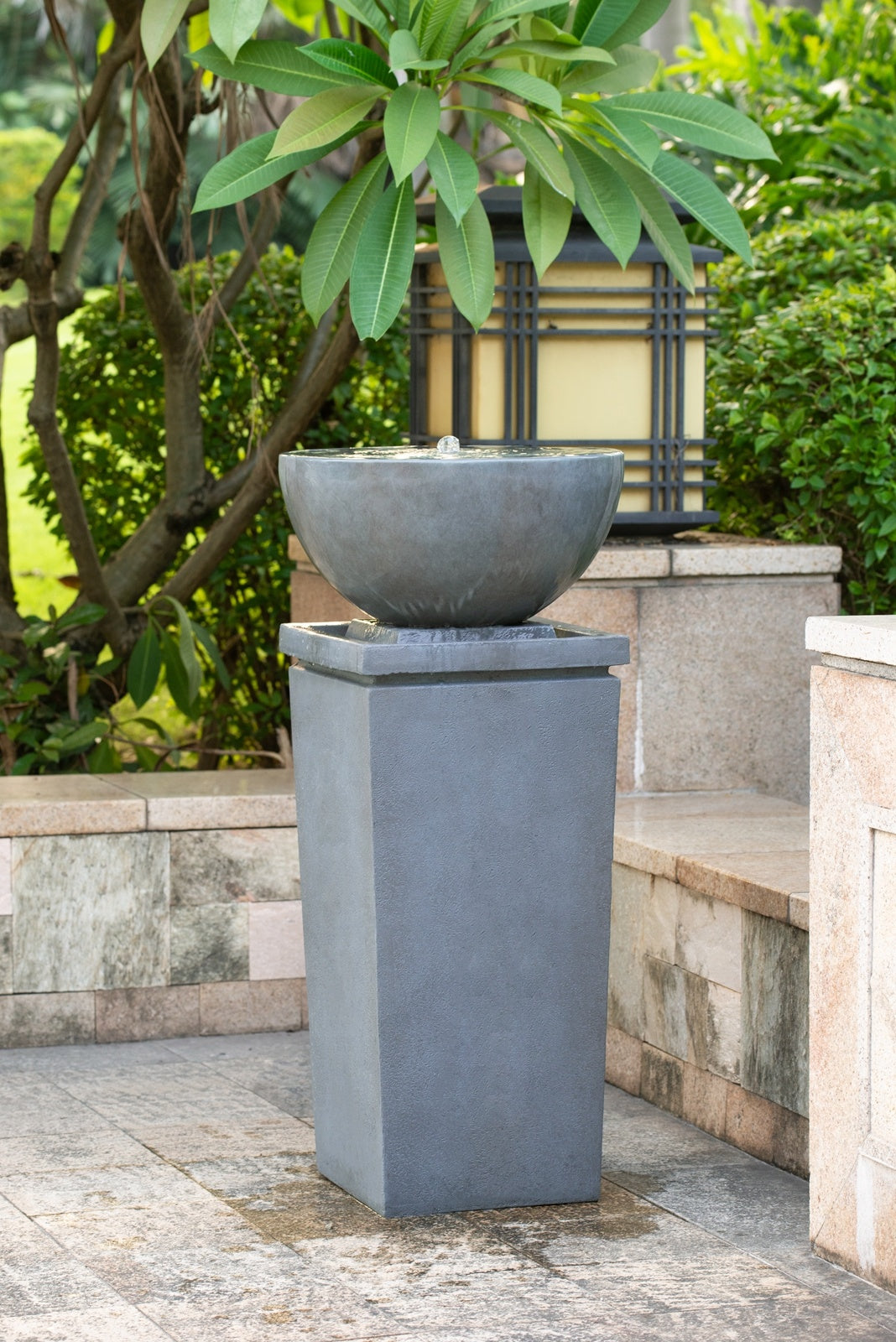 44.5" Gray Zen Bowl Water Fountain - Outdoor Bird Feeder/Bath