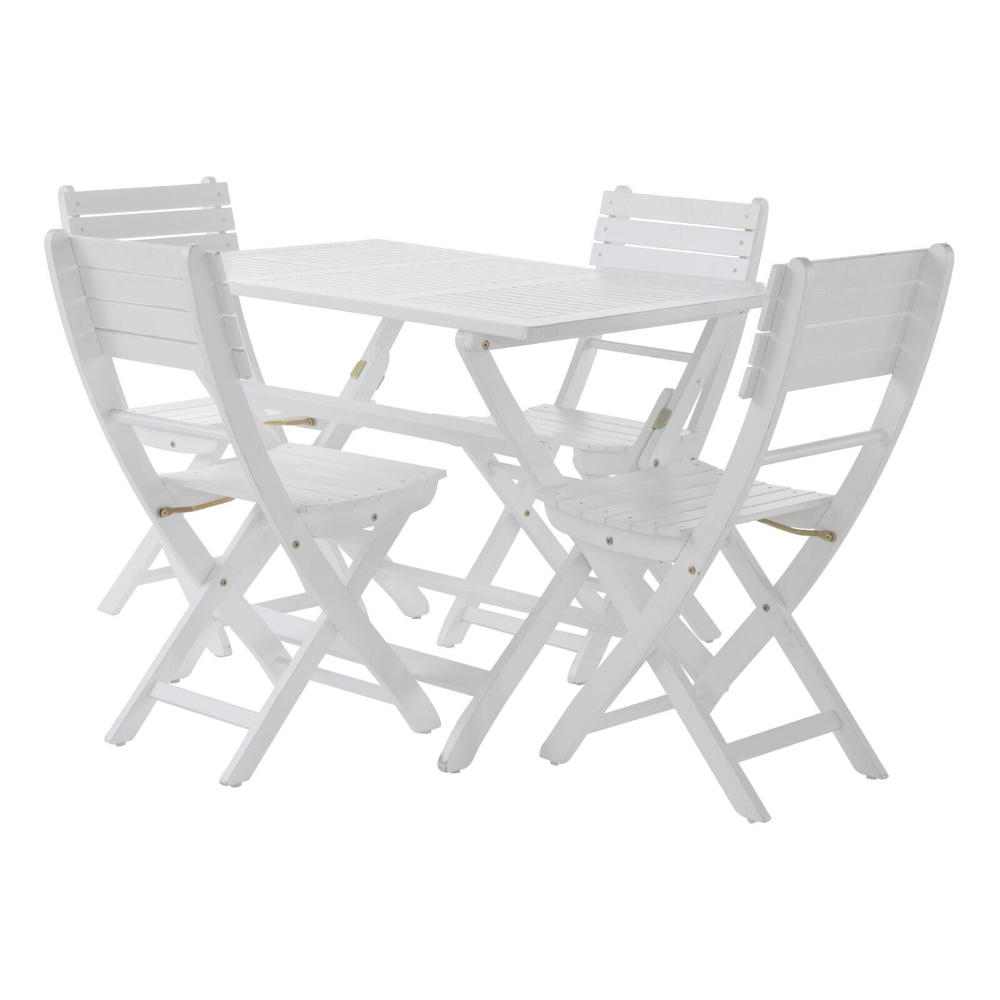White Outdoor Foldable Dining Set - Acacia Wood, 4 Chairs + 1 Table