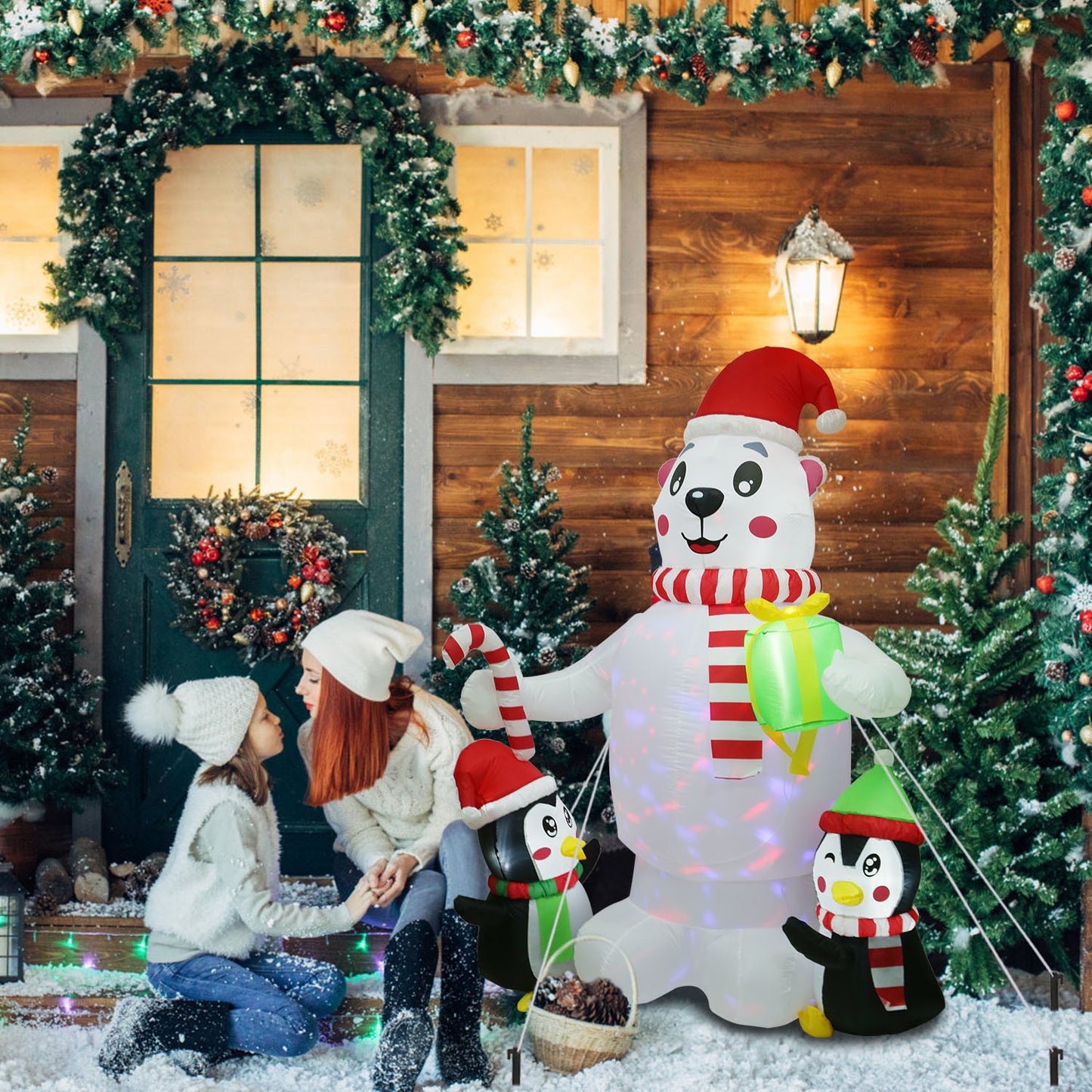 5.9FT Christmas Inflatable Outdoor Decoration - Polar Bear, Gift Box & Penguin with LED Lights